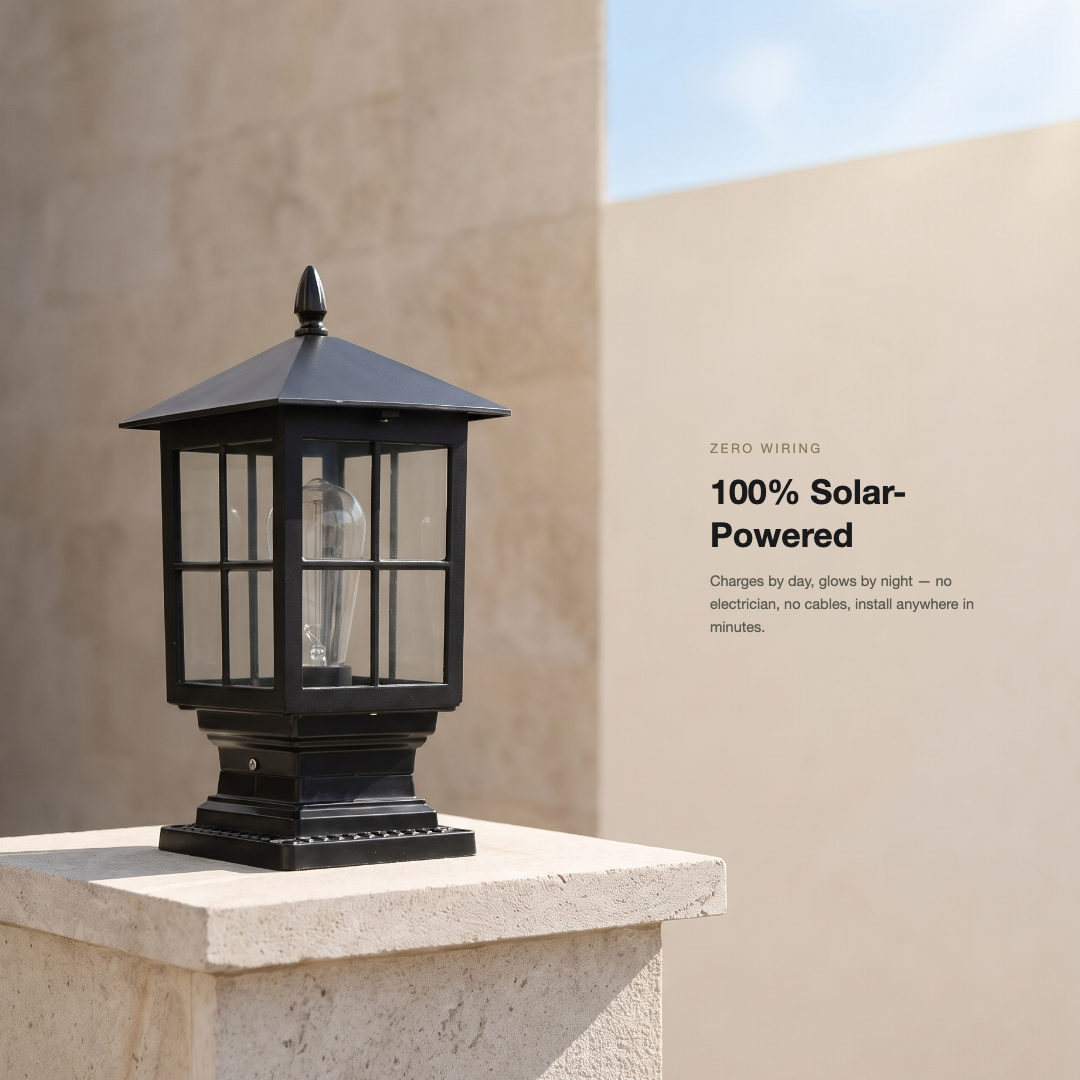 Black Solar Post Light with Dusk to Dawn Sensor for Pillars and Gateposts, view 5