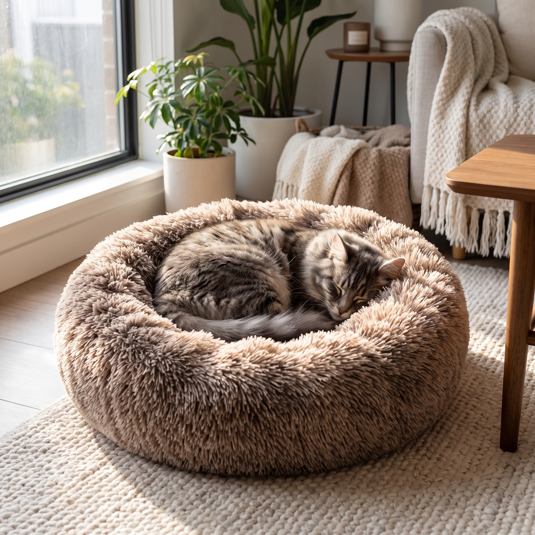 Calming Pet Bed – Plush Donut Cushion – product view 2 | Brivenzo