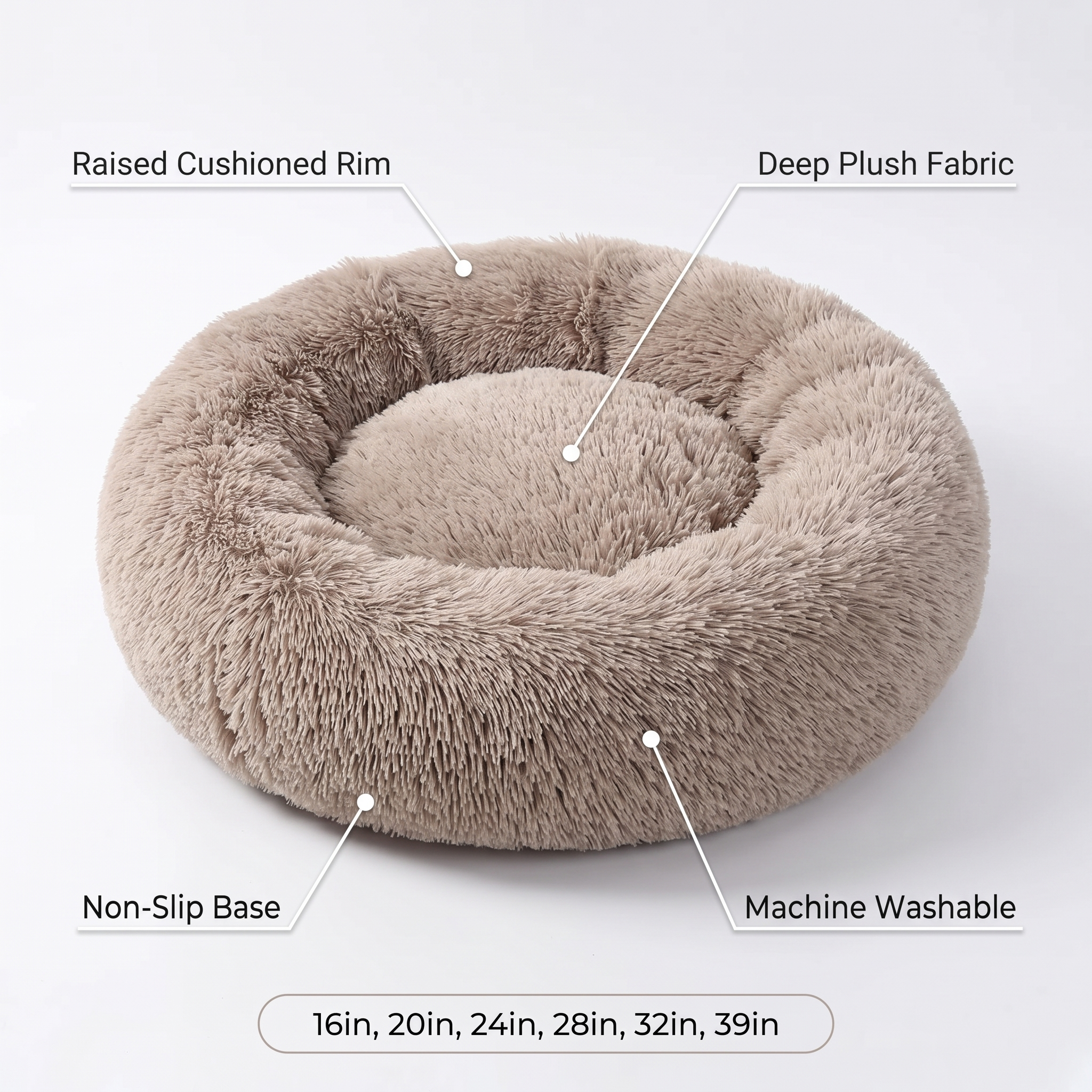Calming Pet Bed – Plush Donut Cushion – product view 3 | Brivenzo