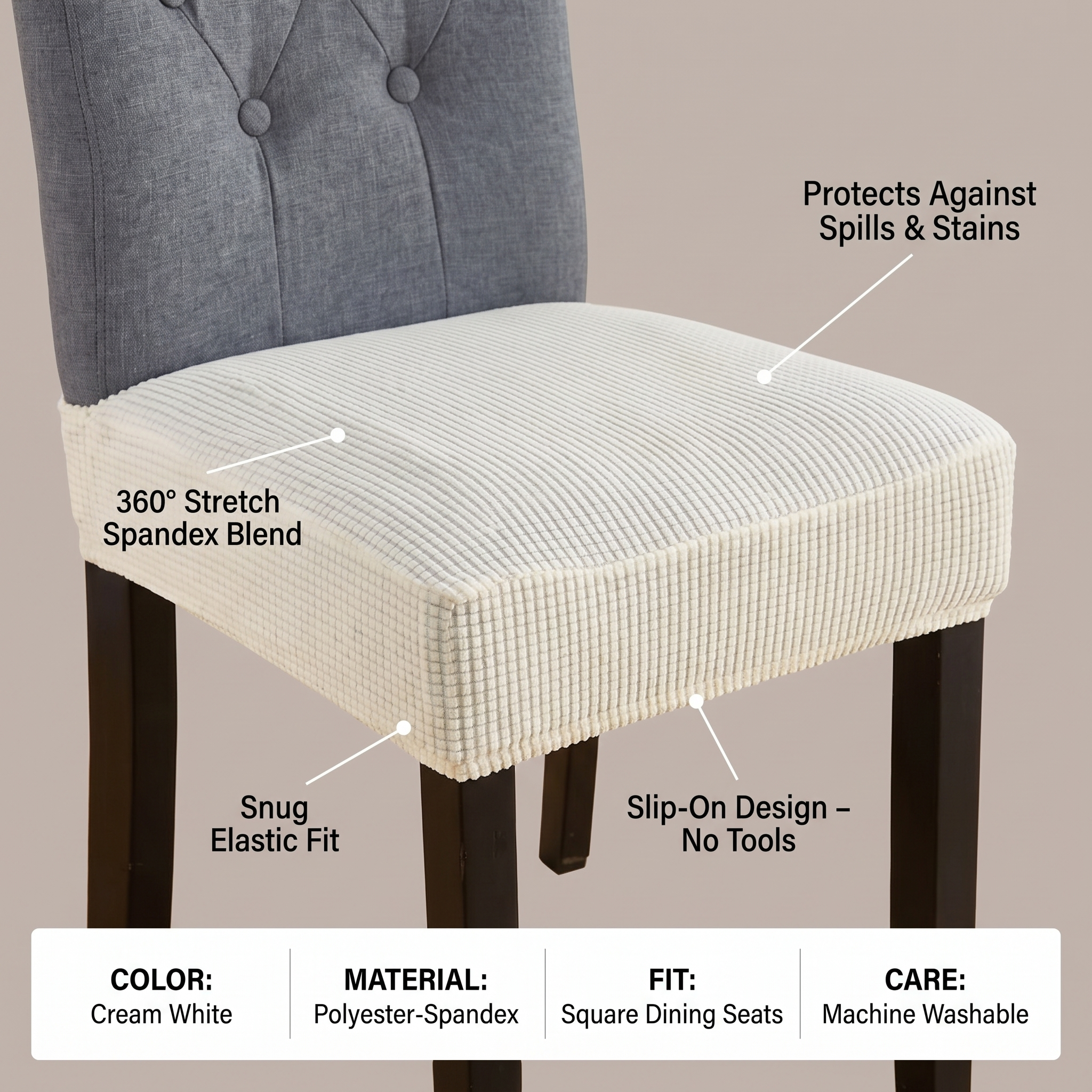 Chair Seat Cover – Cream White – features and specifications overview | Brivenzo