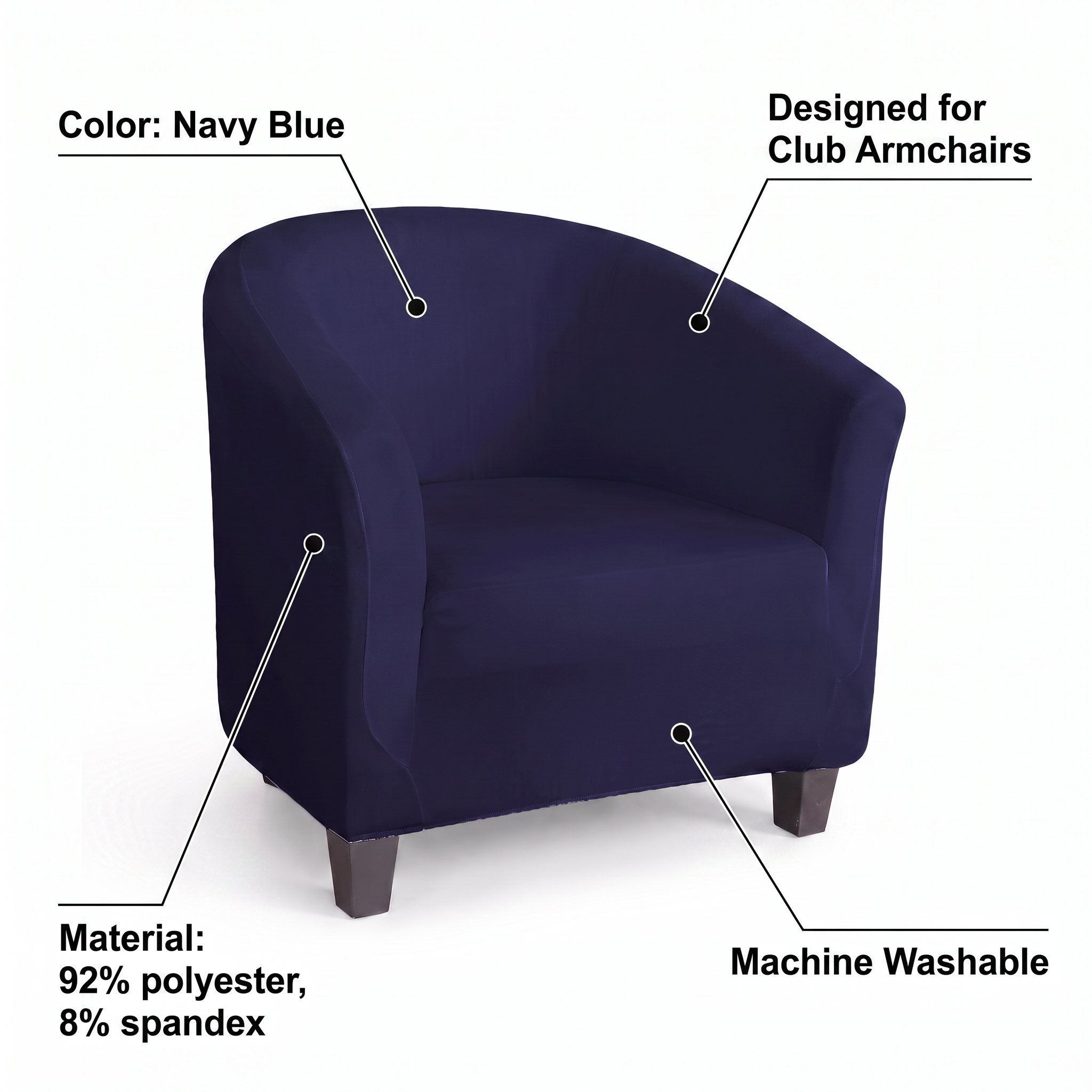 Club Armchair Cover – Navy Blue – features and specifications overview | Brivenzo