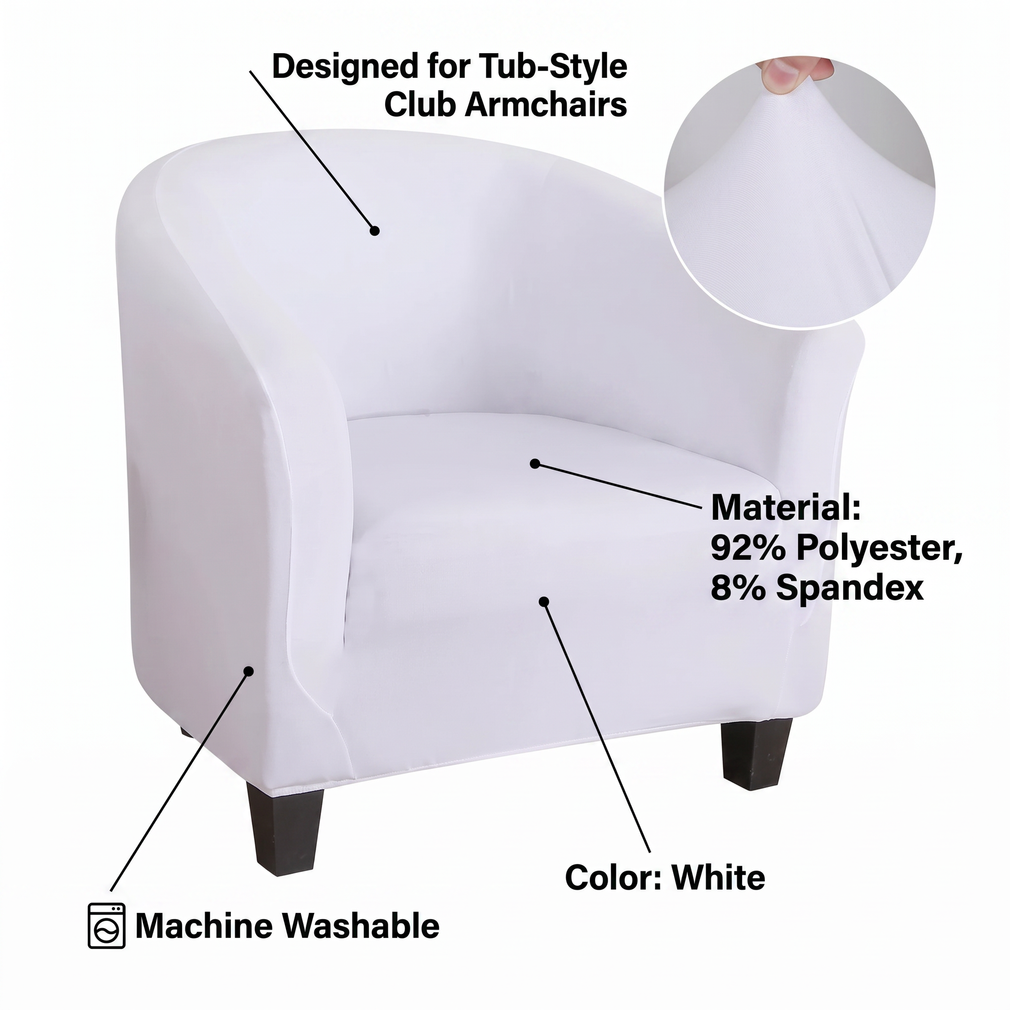 Club Armchair Cover – White – product view 6 | Brivenzo