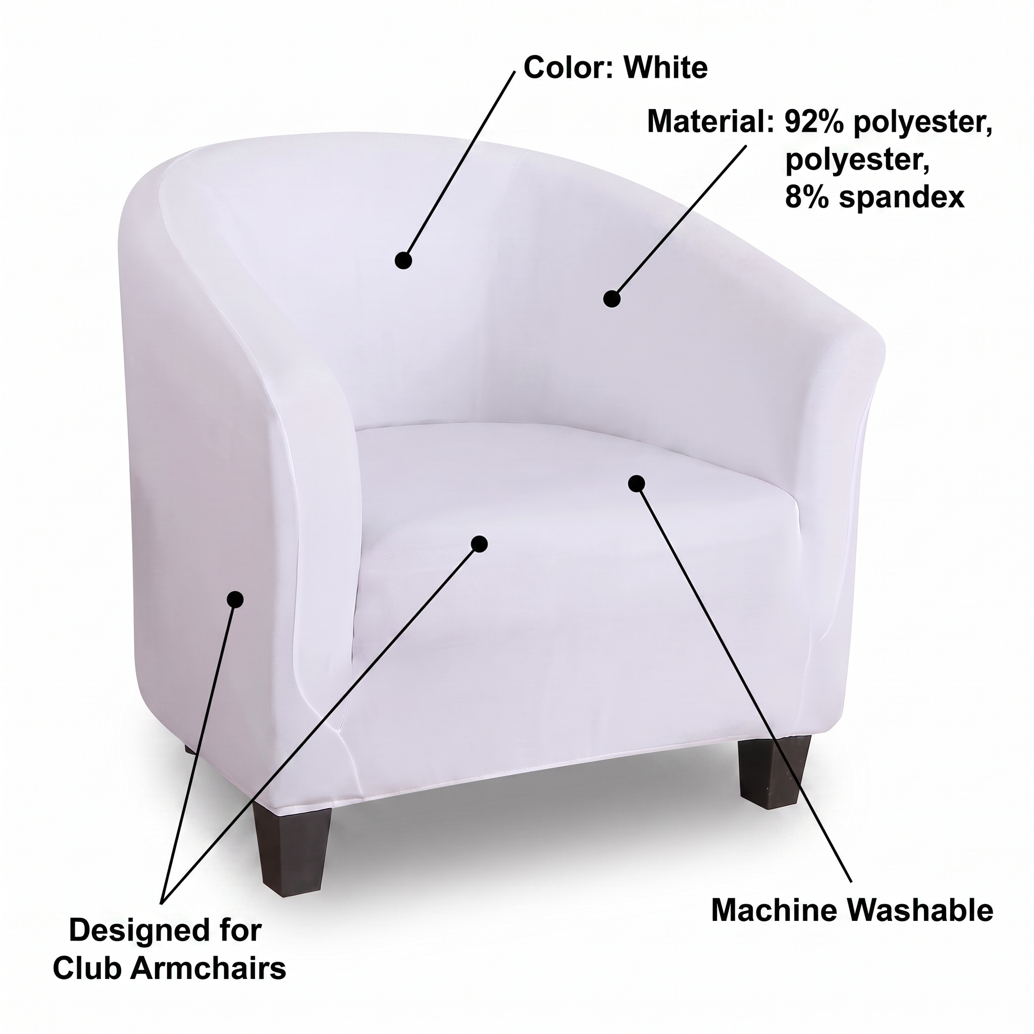 Club Armchair Cover – White – features and specifications overview | Brivenzo