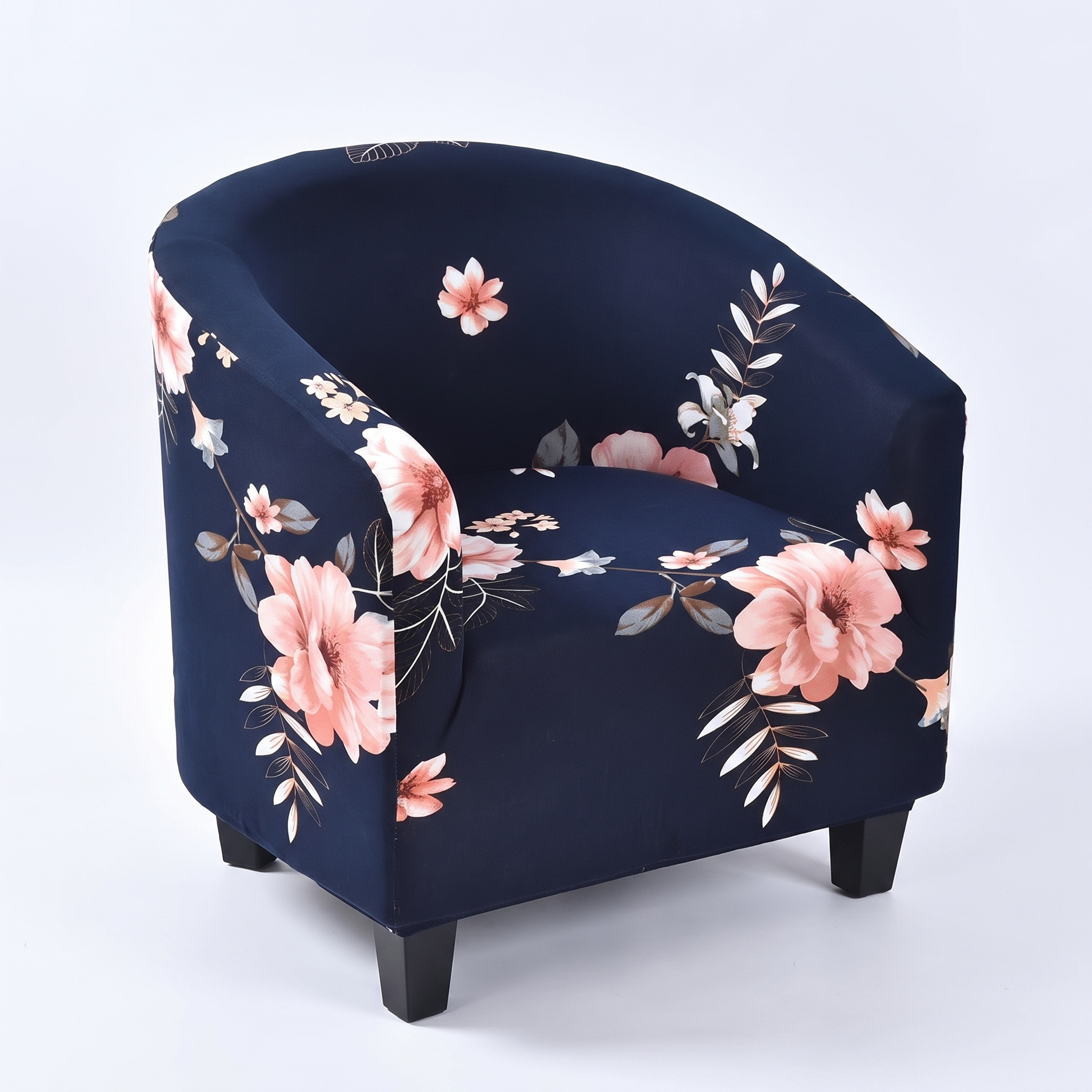 Club Chair Cover – Navy Floral Print – product photo on a white background | Brivenzo