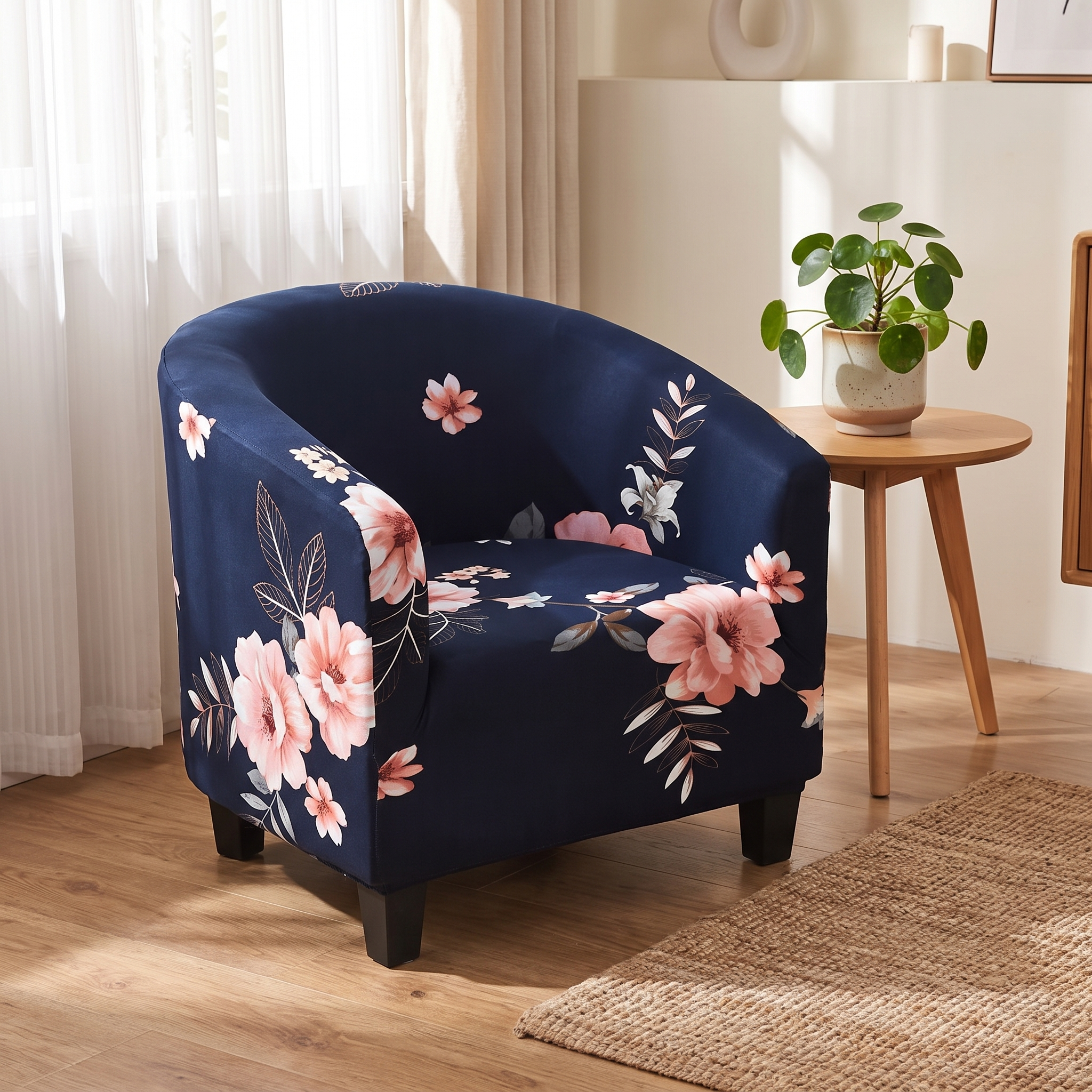Club Chair Cover – Navy Floral Print shown in a styled home interior | Brivenzo