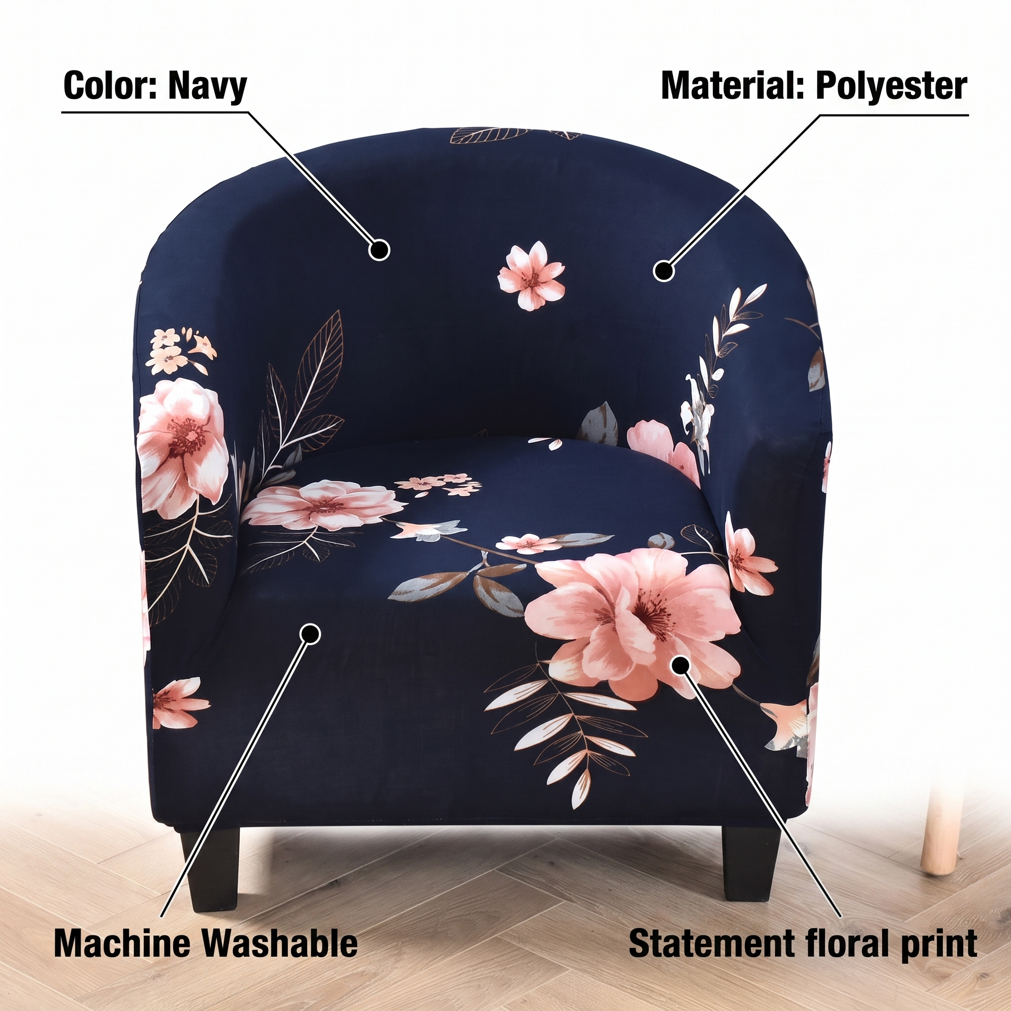 Club Chair Cover – Navy Floral Print – features and specifications overview | Brivenzo