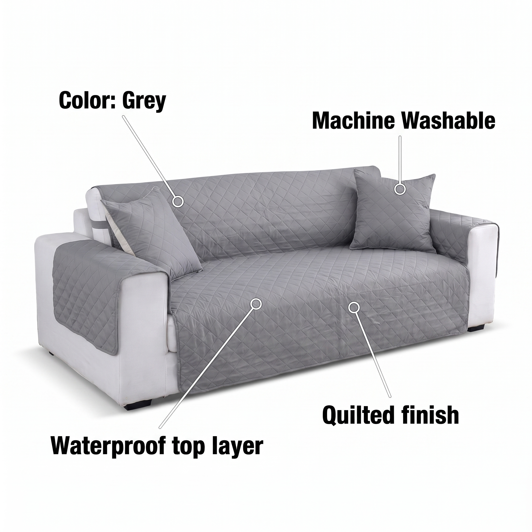 Grey Waterproof Quilted Furniture Cover – 22-77in – features and specifications overview | Brivenzo