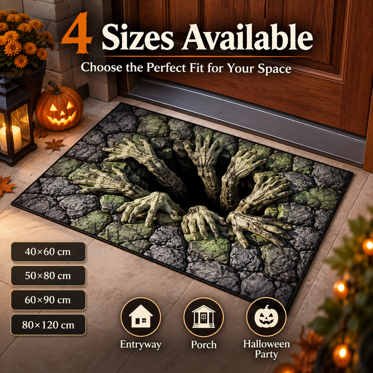 Halloween Door Mat with 3D Optical Illusion Print and Non-Slip Backing, view 8