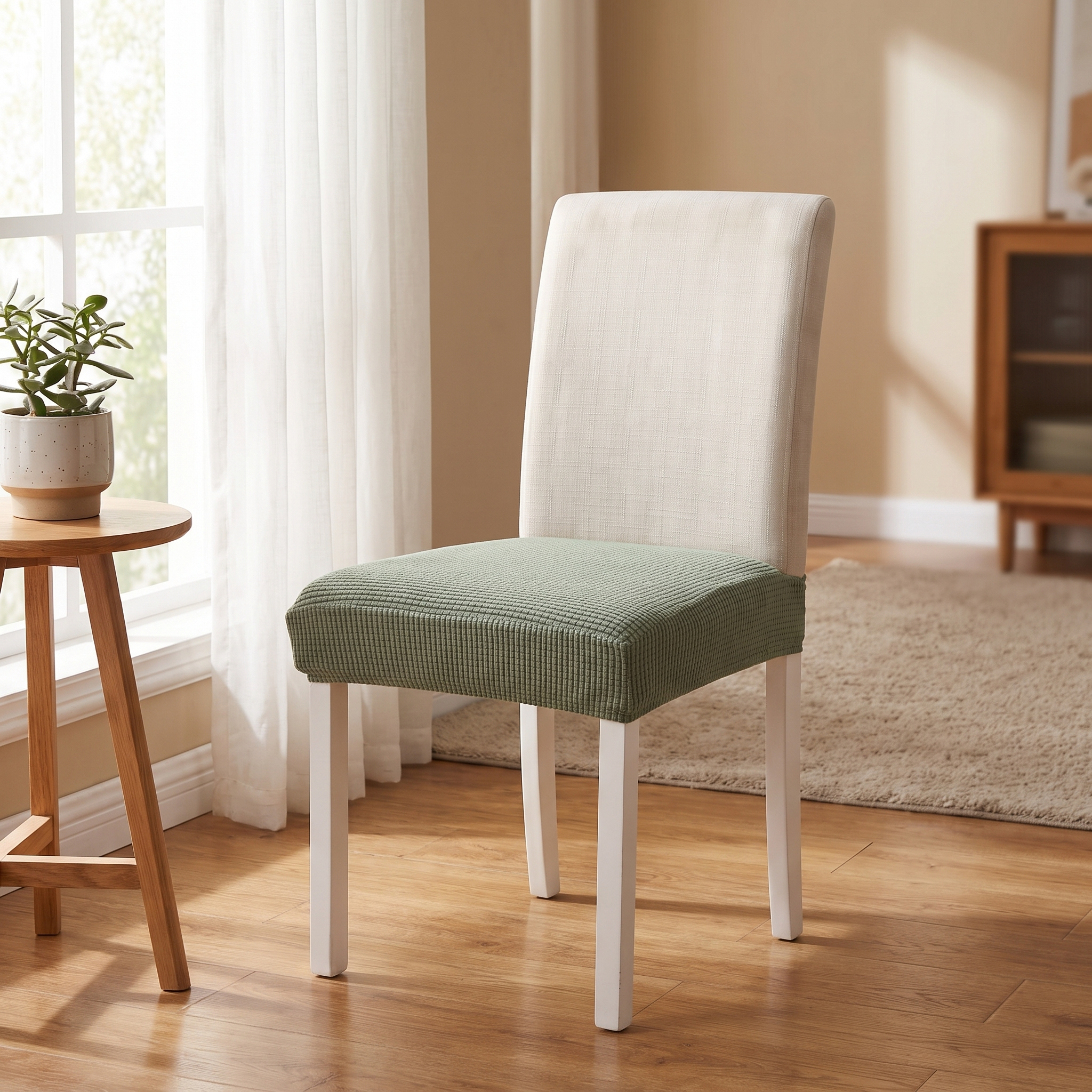 Light Green Chair Seat Cover – Stretch Fit shown in a styled home interior | Brivenzo