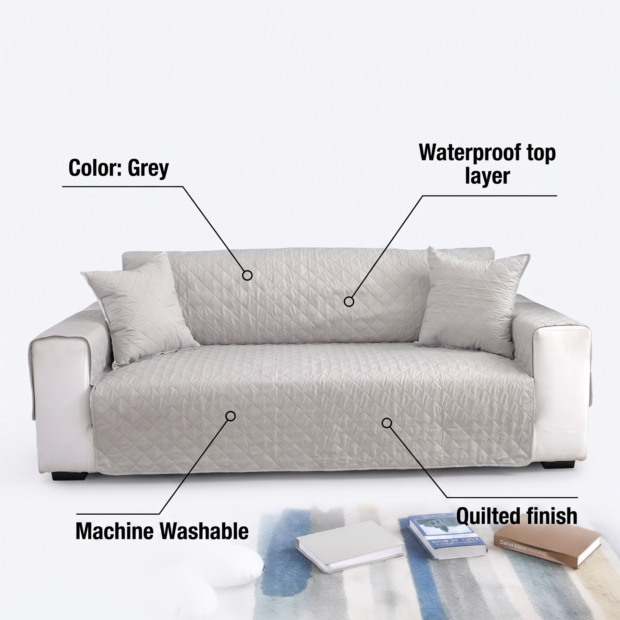 Light Grey Waterproof Quilted Furniture Cover – 22-77in – features and specifications overview | Brivenzo