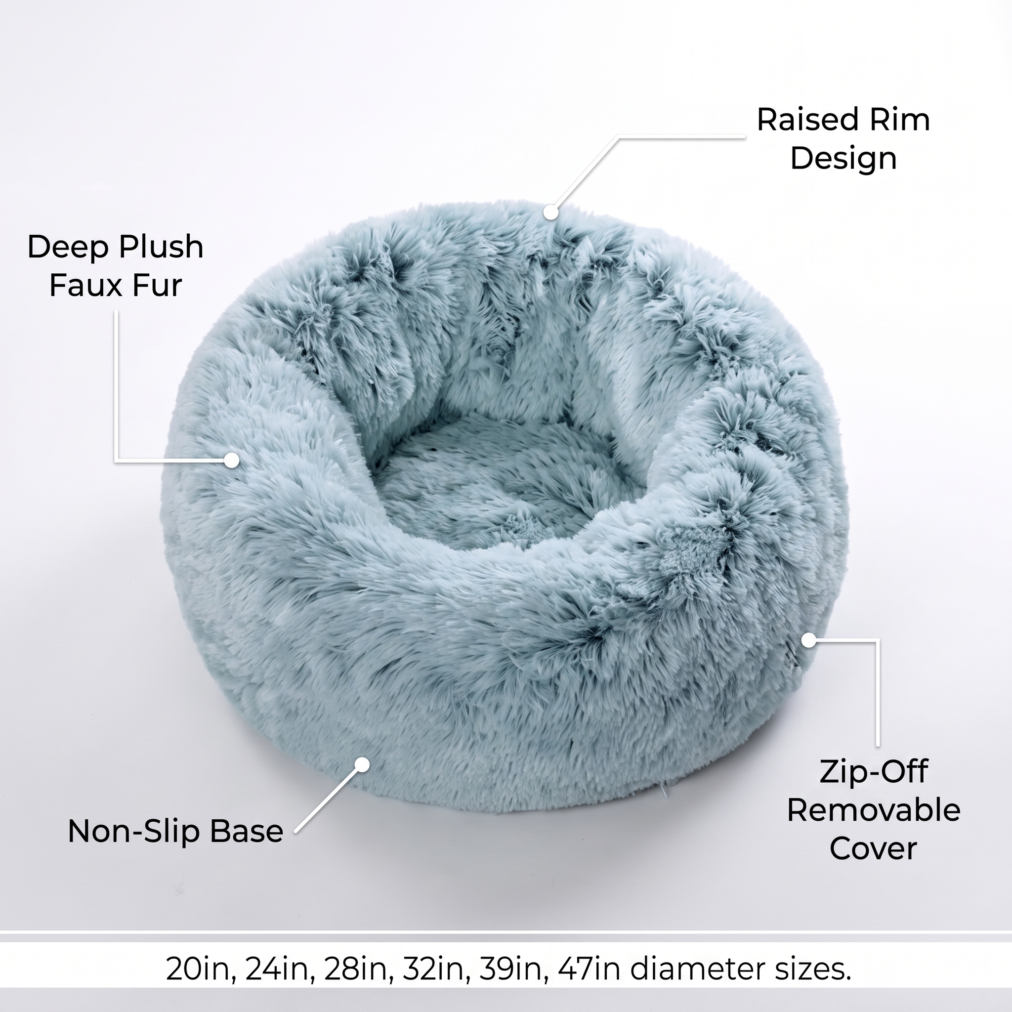 Pet Donut Bed – Removable Zip-Off Cover – product view 3 | Brivenzo