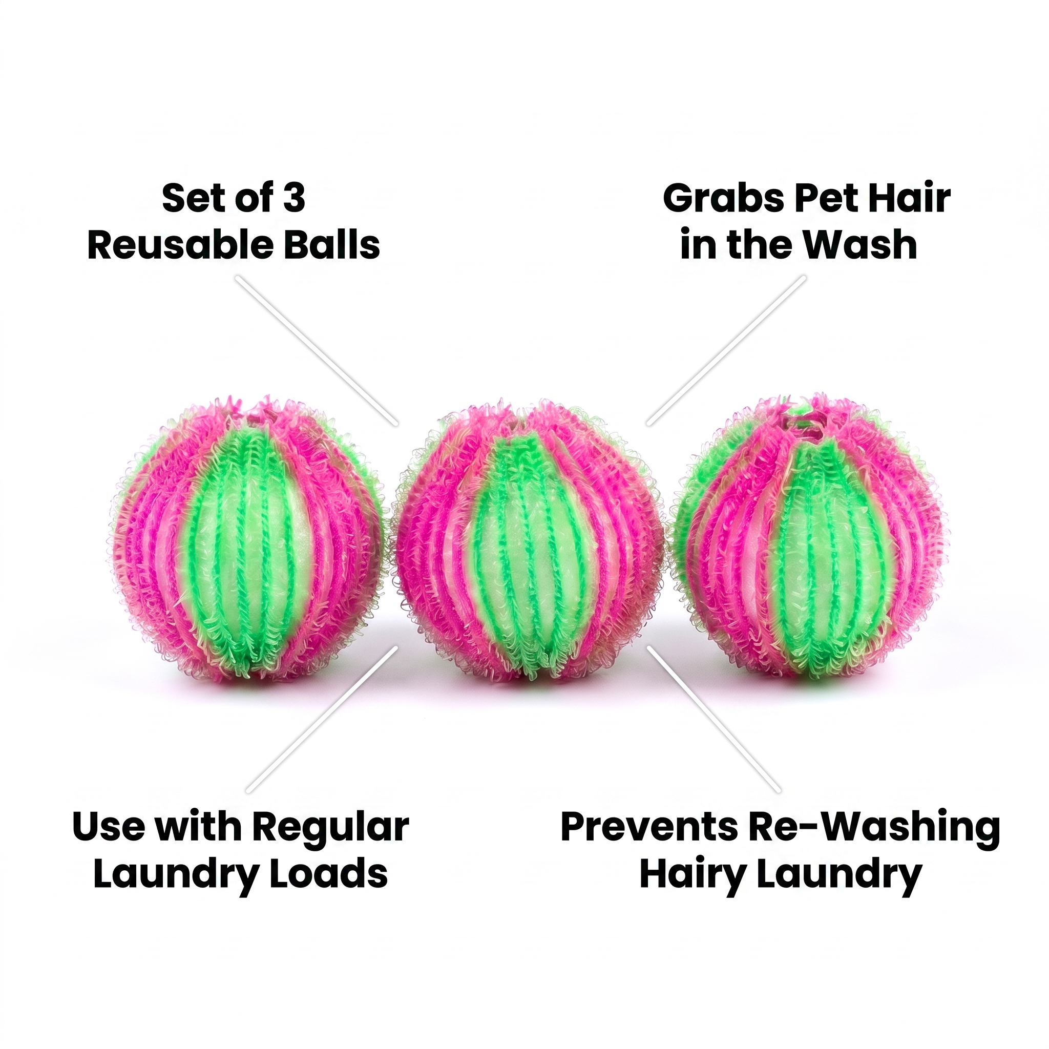 Pet Hair Laundry Balls – Set of 3 – product view 3 | Brivenzo