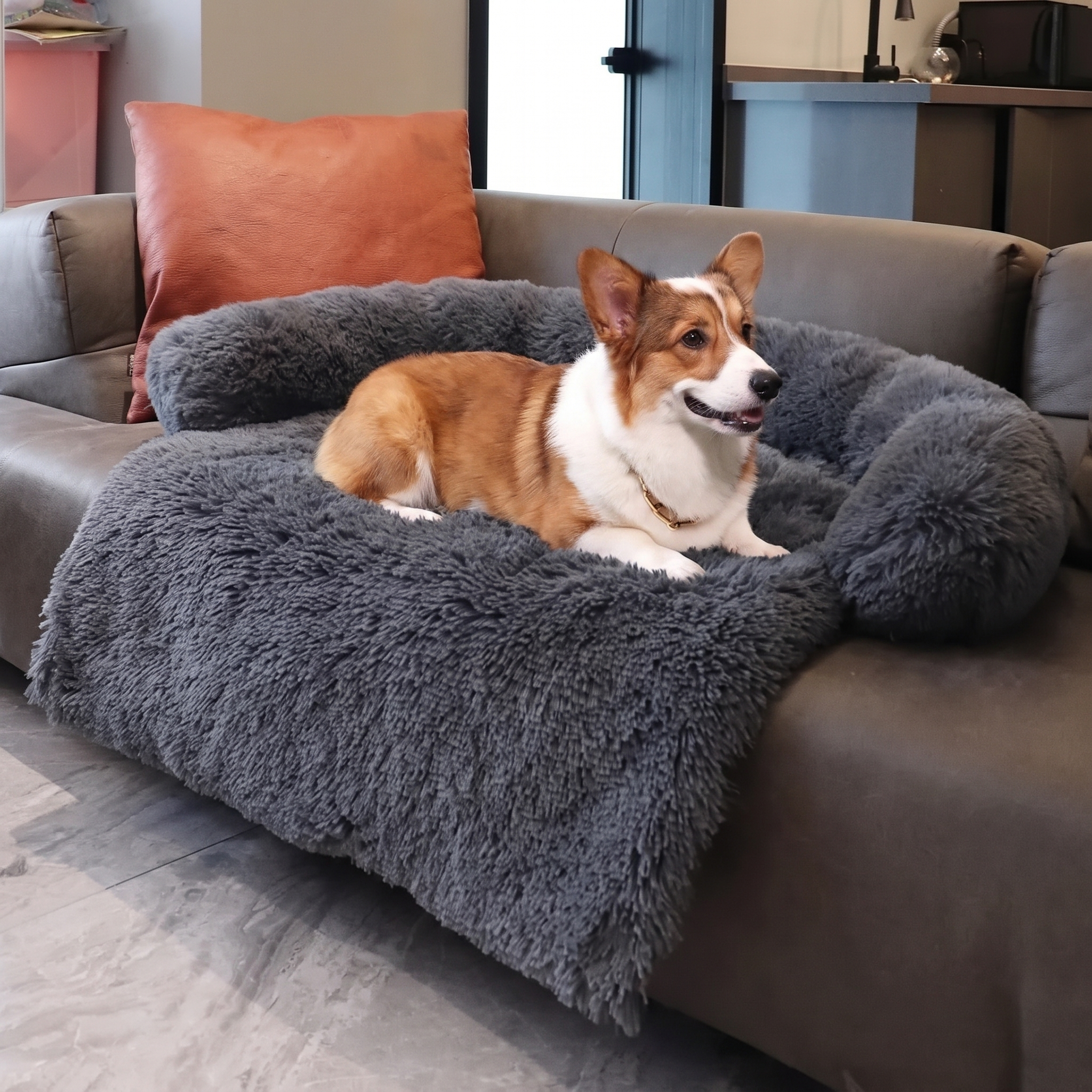 Pet Sofa Cushion Bed – Removable Plush Cover – product view 7 | Brivenzo