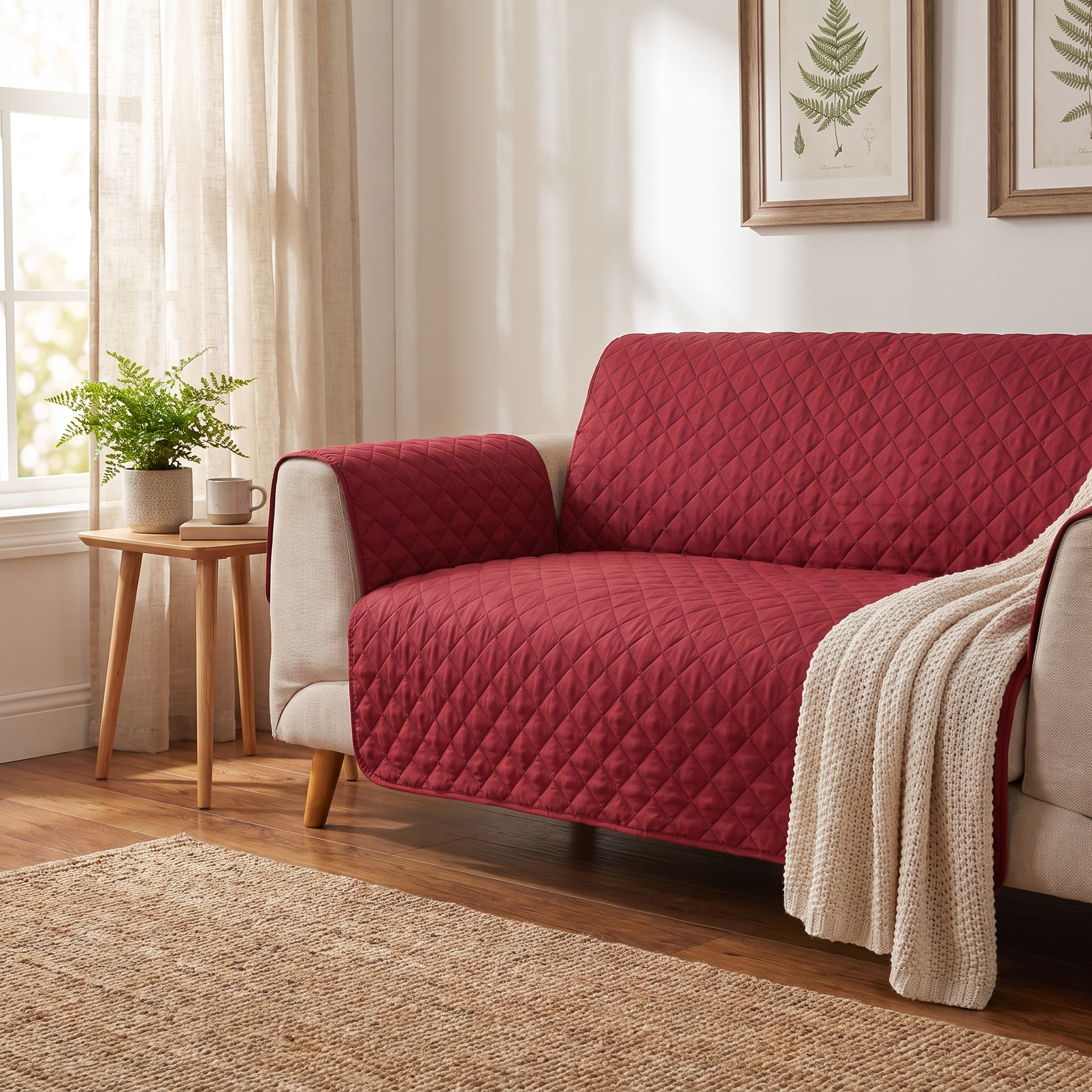 Red Waterproof Quilted Furniture Cover – 22-77in shown in a styled home interior | Brivenzo