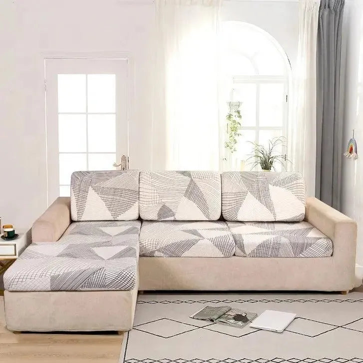 Seat & Backrest Cushion Cover – Beige Grey Geometric Crosshatch Print – product view 4 | Brivenzo