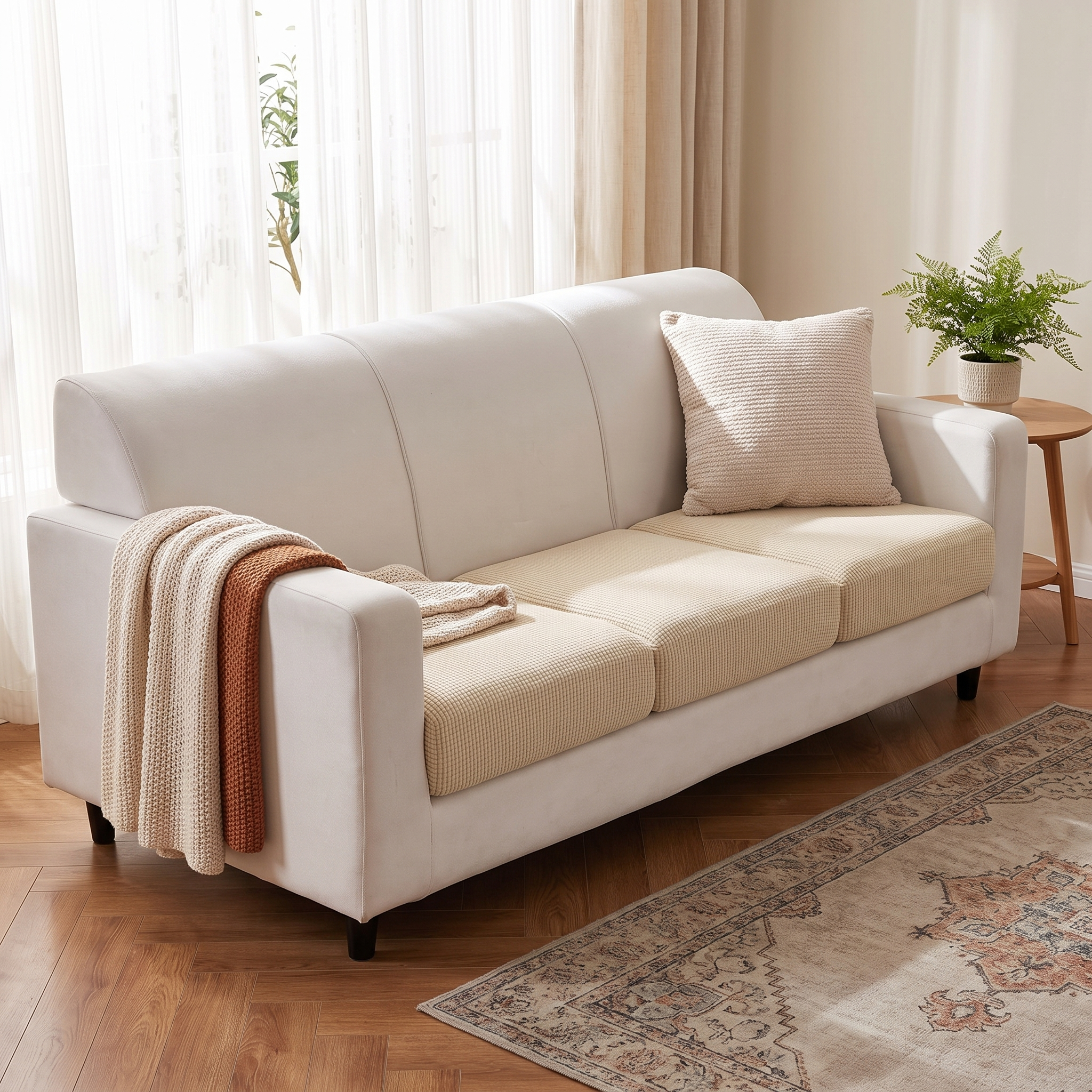 Seat & Backrest Cushion Cover – Beige shown in a styled home interior | Brivenzo