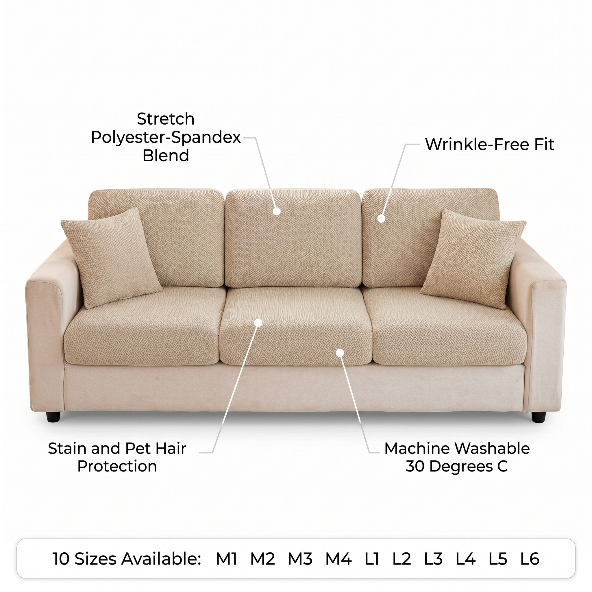 Seat & Backrest Cushion Cover – Beige – product view 3 | Brivenzo