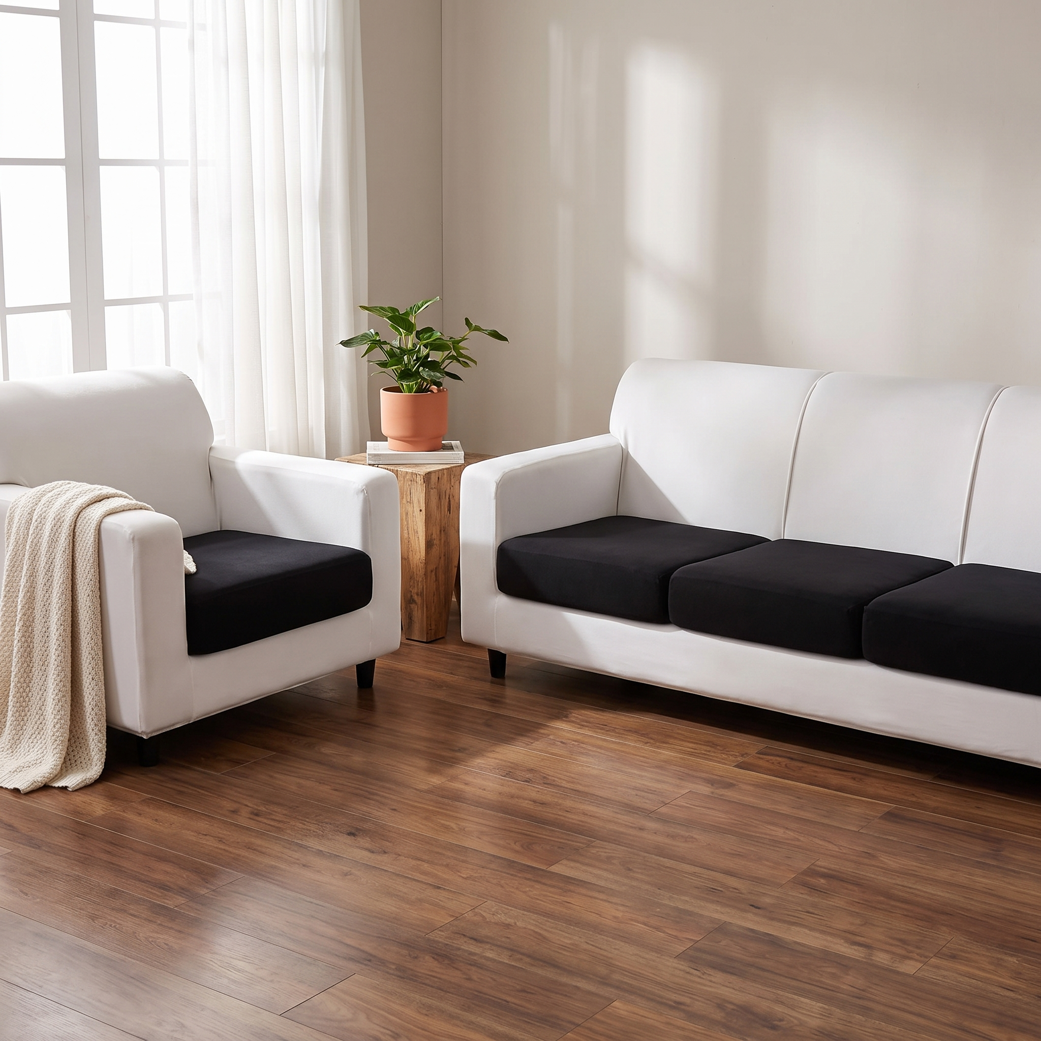 Seat & Backrest Cushion Cover – Black shown in a styled home interior | Brivenzo