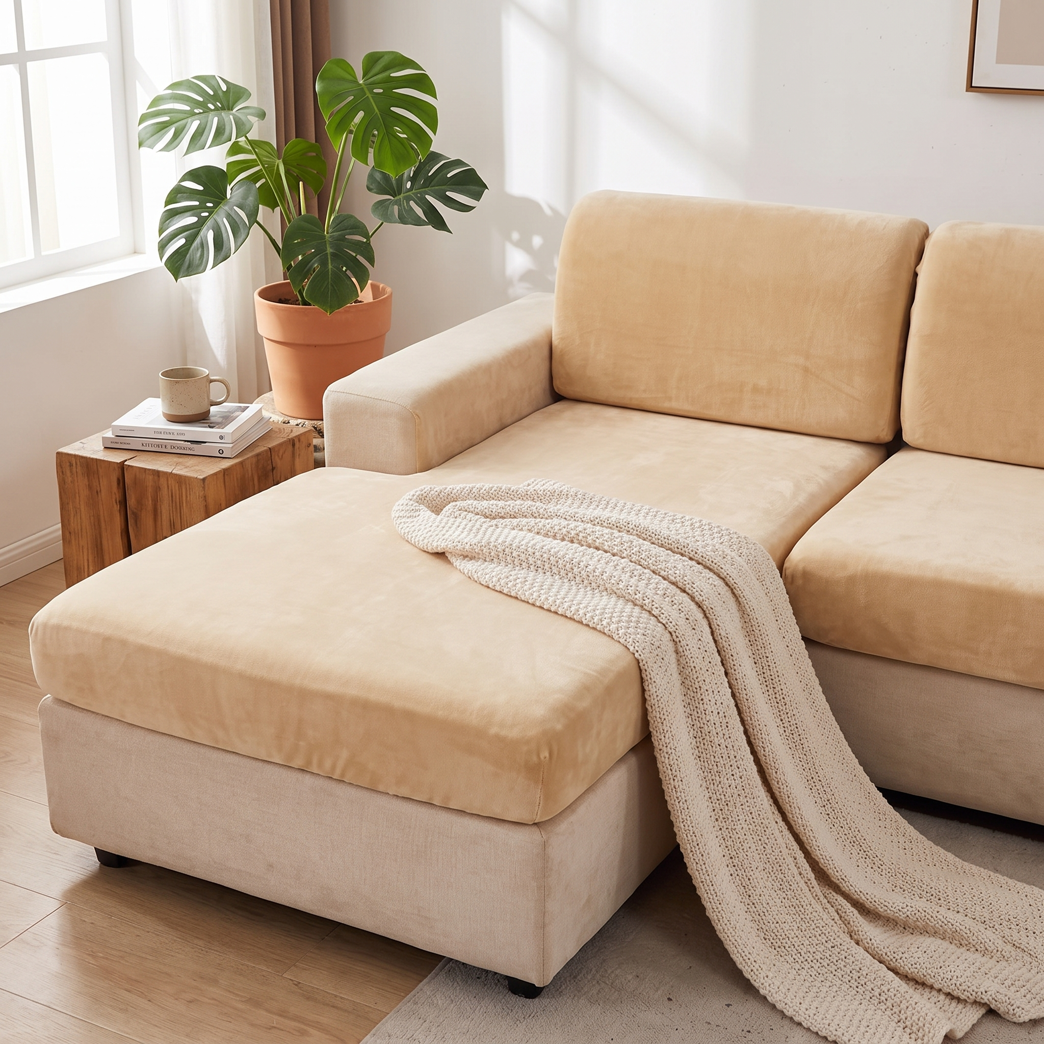 Seat & Backrest Cushion Cover – Cream Velvet shown in a styled home interior | Brivenzo