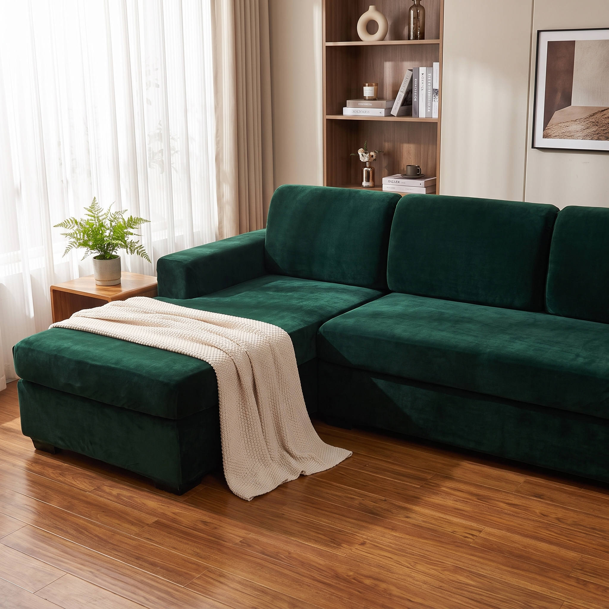 Seat & Backrest Cushion Cover – Dark Green Velvet shown in a styled home interior | Brivenzo