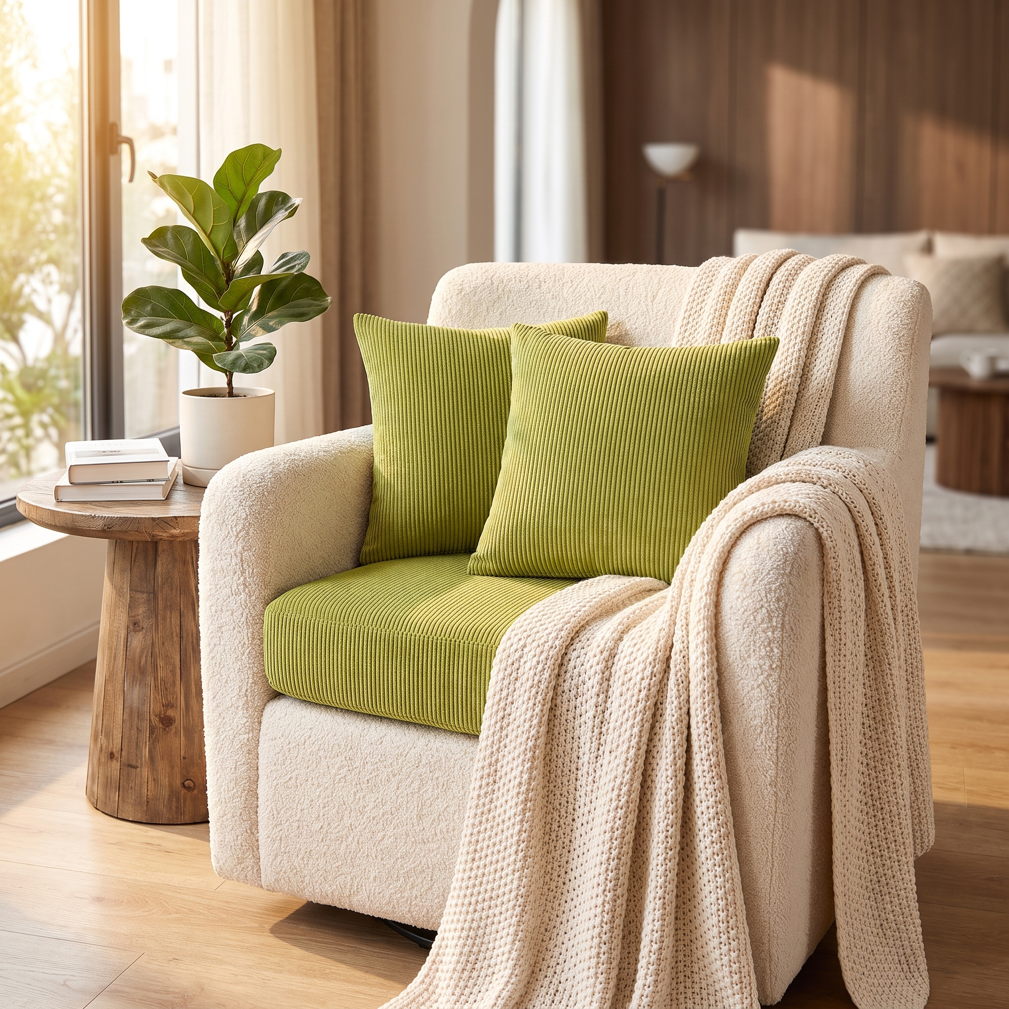 Seat & Backrest Cushion Cover – Mustard Green shown in a styled home interior | Brivenzo