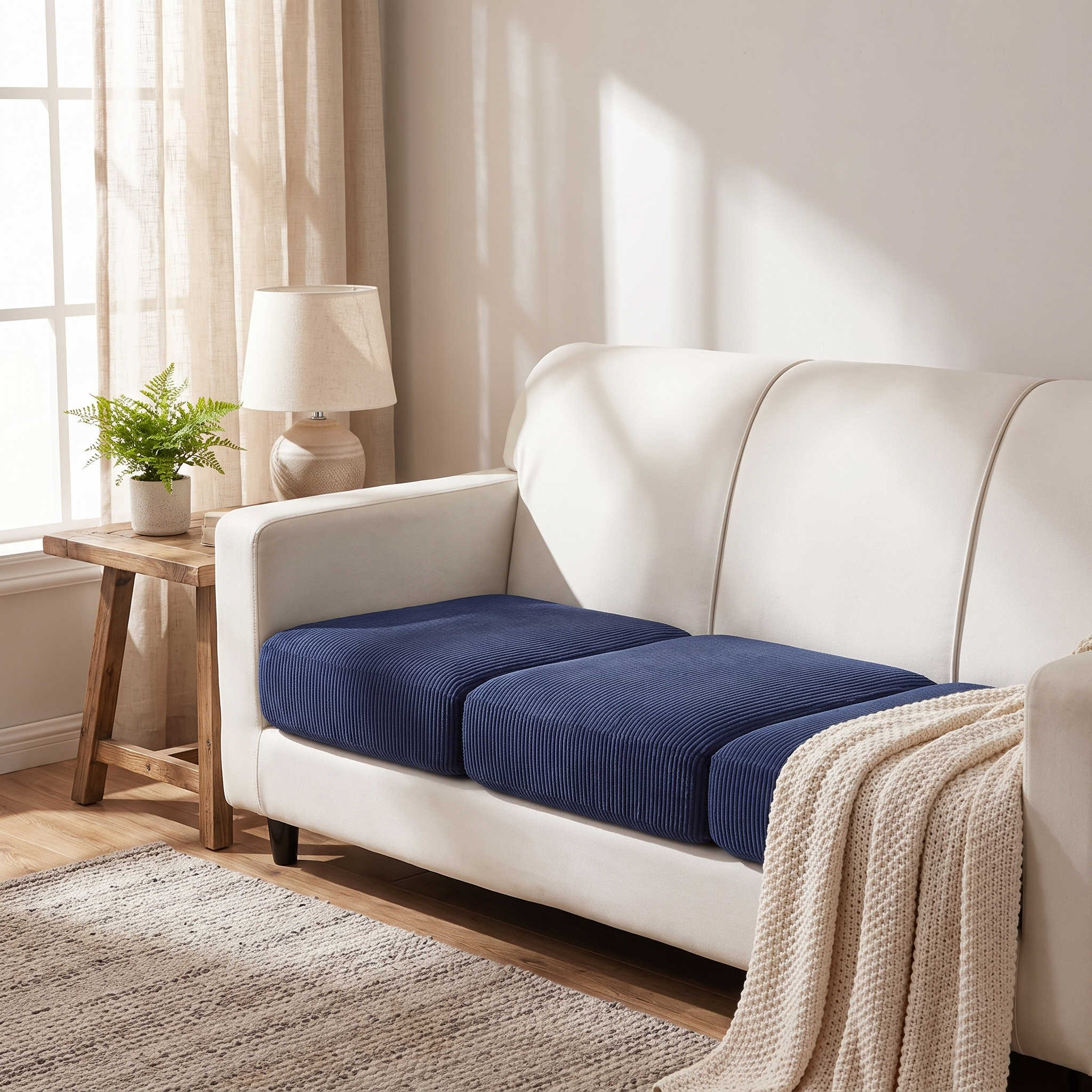 Seat & Backrest Cushion Cover – Navy Blue shown in a styled home interior | Brivenzo