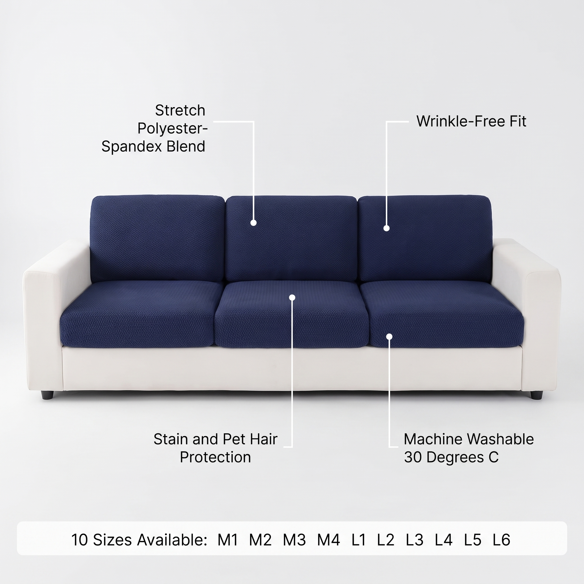 Seat & Backrest Cushion Cover – Navy Blue – product view 5 | Brivenzo