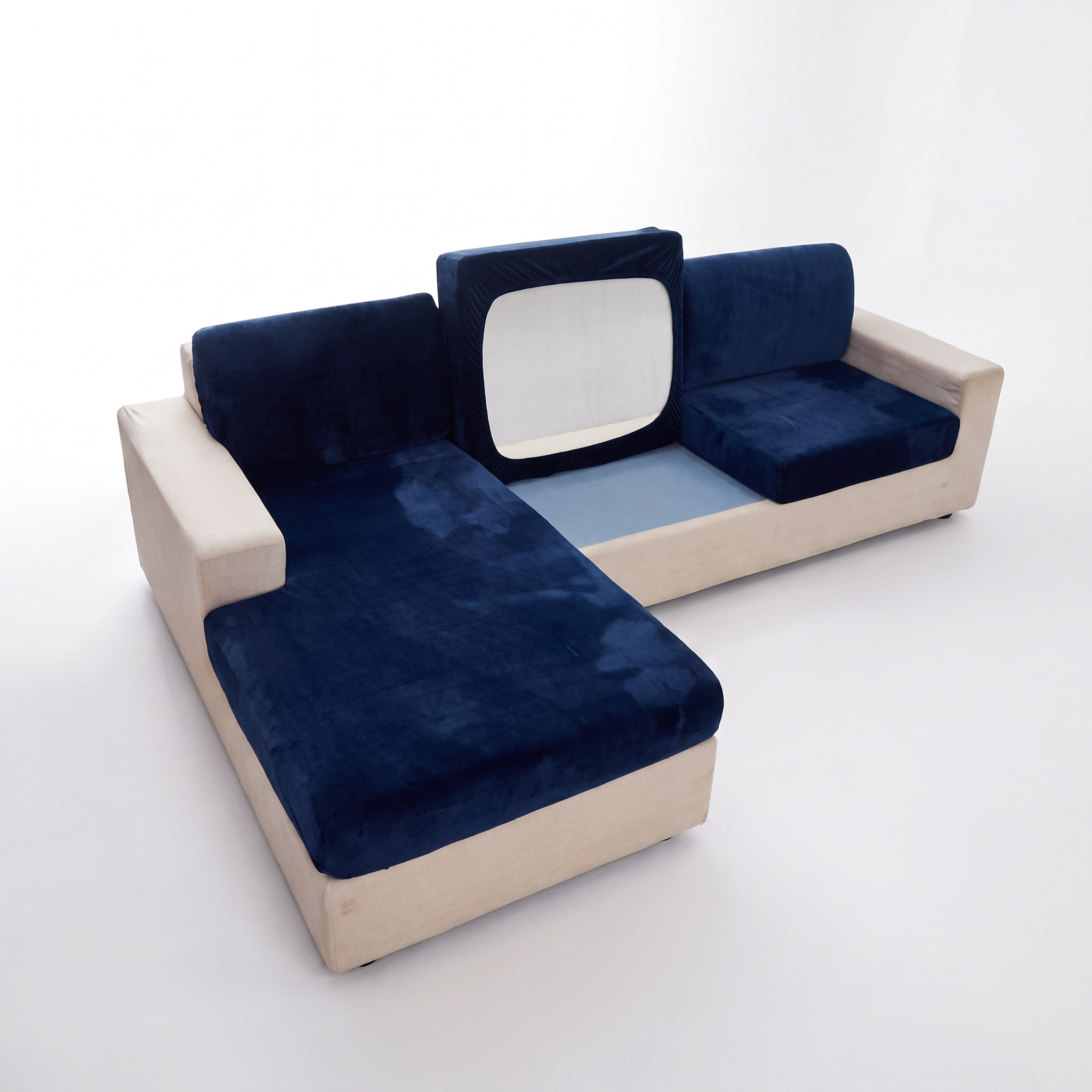 Seat & Backrest Cushion Cover – Navy Blue Velvet – product photo on a white background | Brivenzo