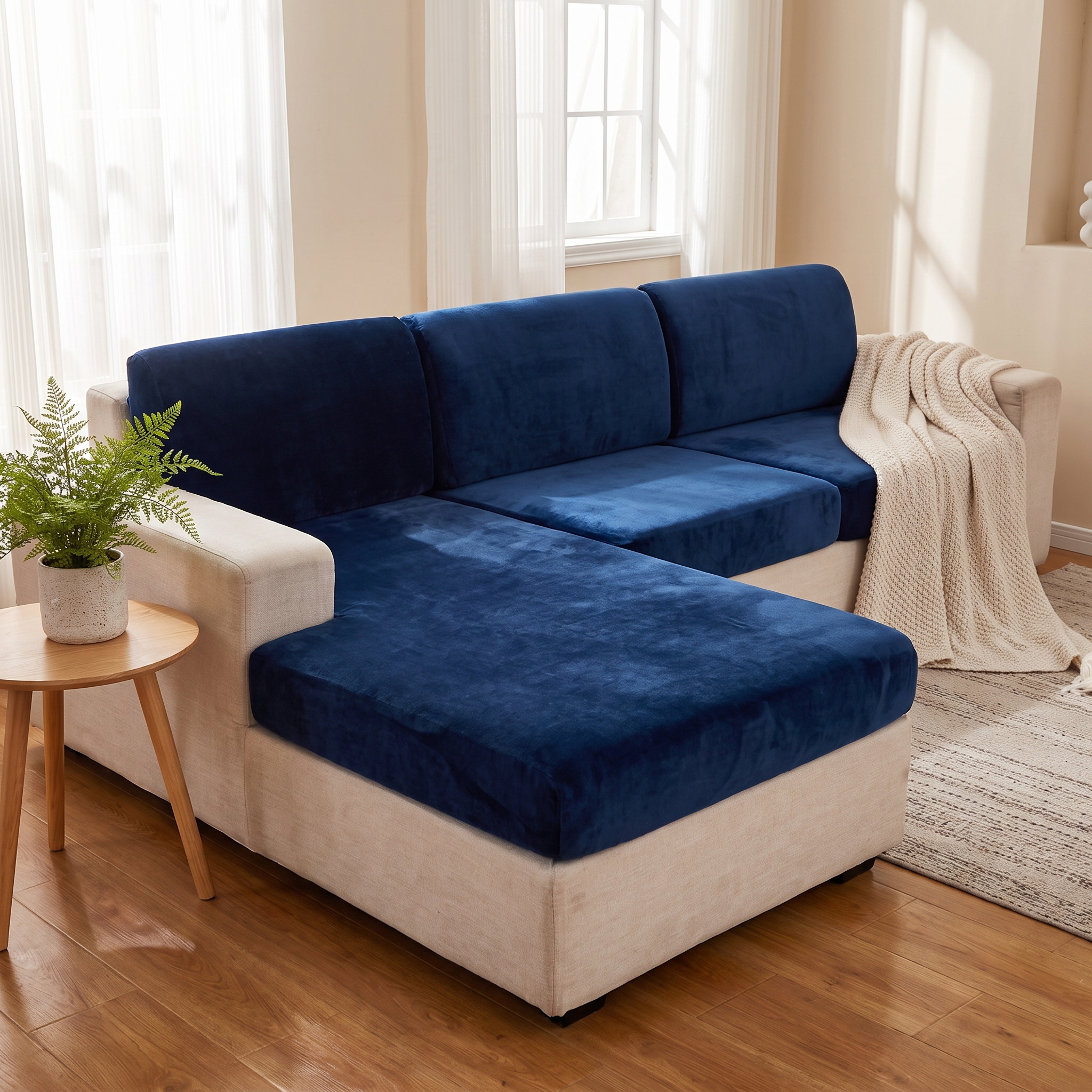 Seat & Backrest Cushion Cover – Navy Blue Velvet shown in a styled home interior | Brivenzo
