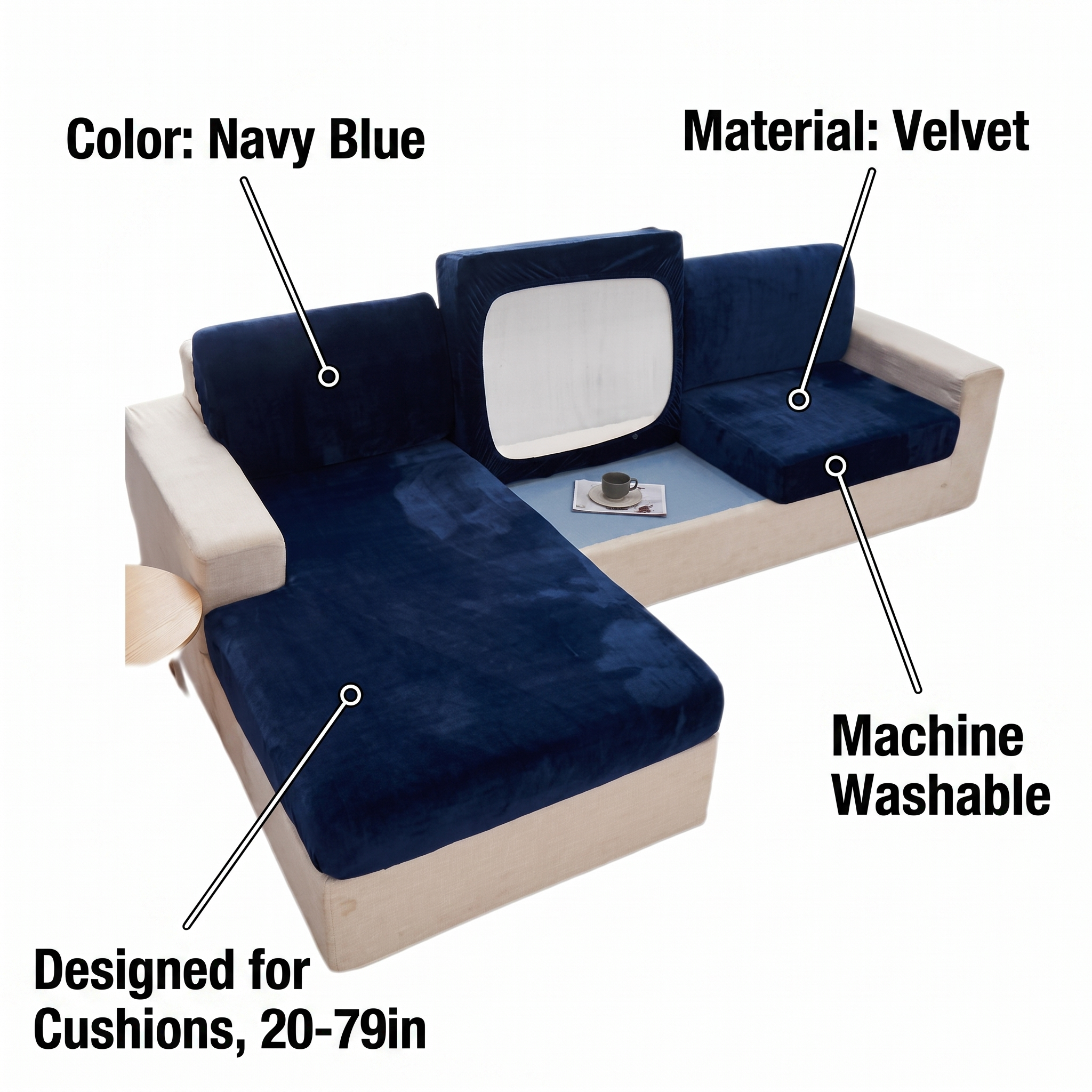 Seat & Backrest Cushion Cover – Navy Blue Velvet – features and specifications overview | Brivenzo