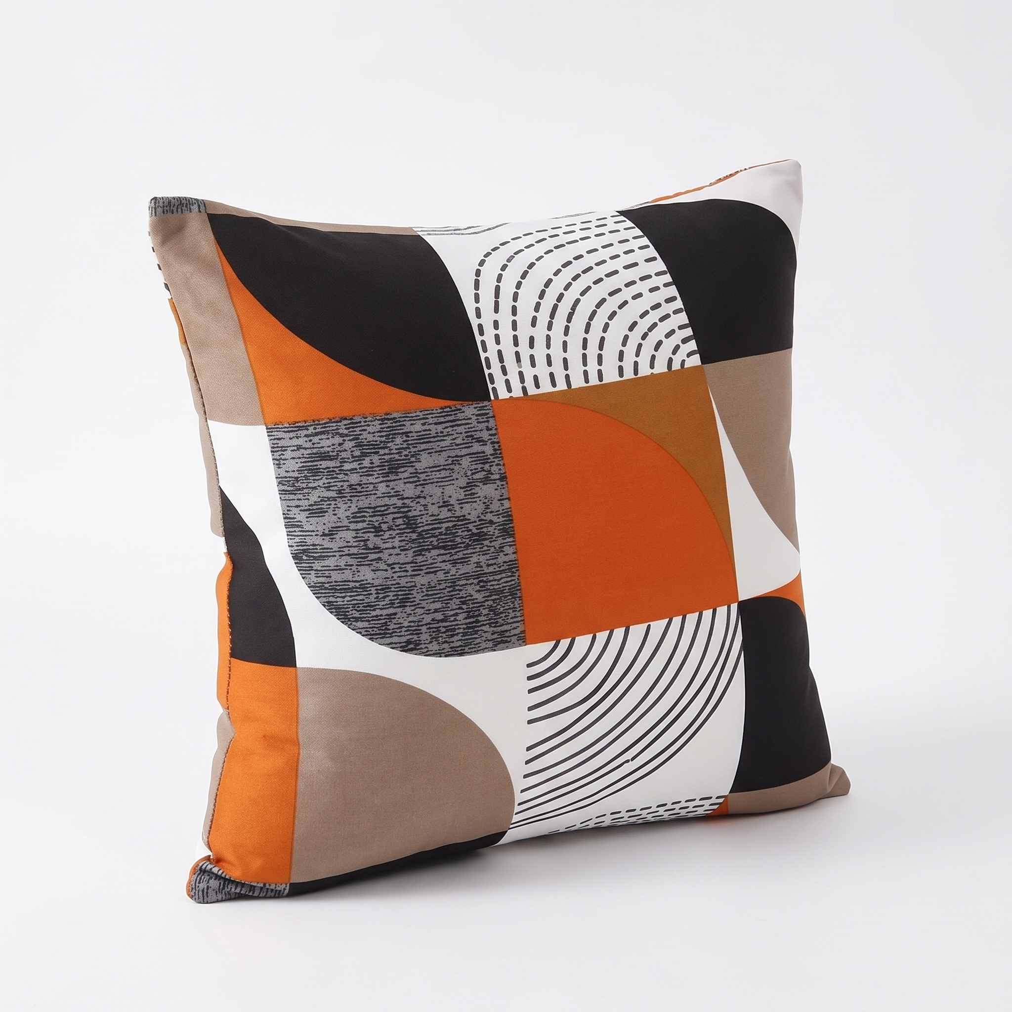 Seat & Backrest Cushion Cover – Orange & Grey Geometric Print – product photo on a white background | Brivenzo