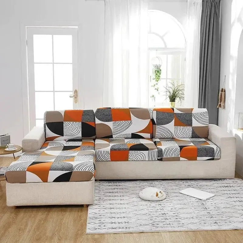 Seat & Backrest Cushion Cover – Orange & Grey Geometric Print – product view 4 | Brivenzo