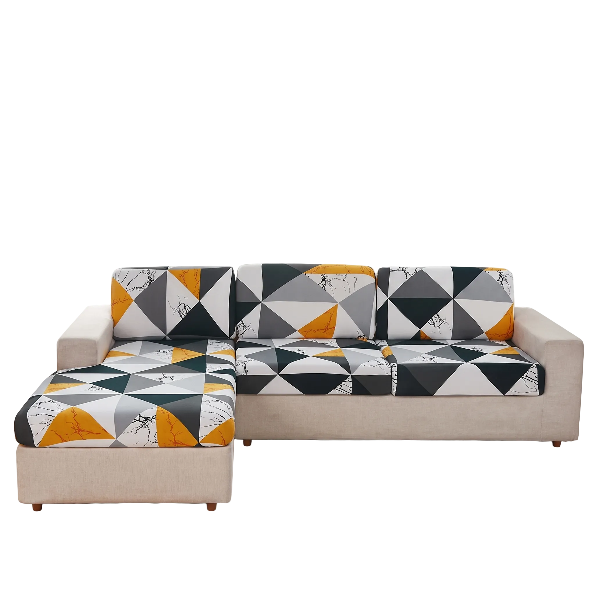 Seat & Backrest Cushion Cover – Orange Black Geometric Marble Print – product photo on a white background | Brivenzo
