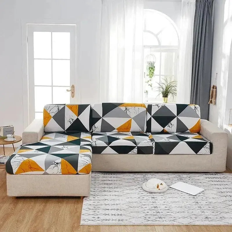 Seat & Backrest Cushion Cover – Orange Black Geometric Marble Print – product view 4 | Brivenzo