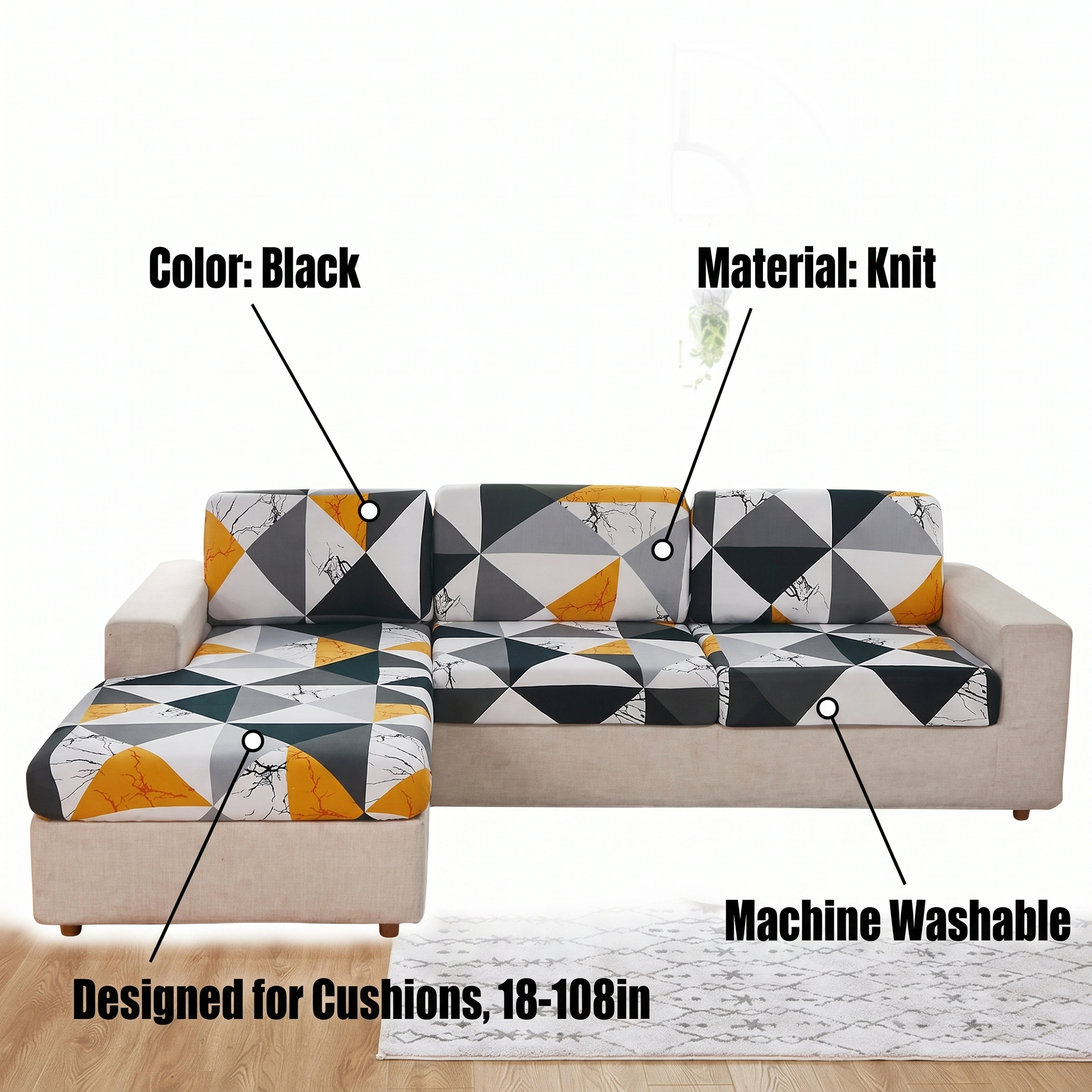 Seat & Backrest Cushion Cover – Orange Black Geometric Marble Print – features and specifications overview | Brivenzo