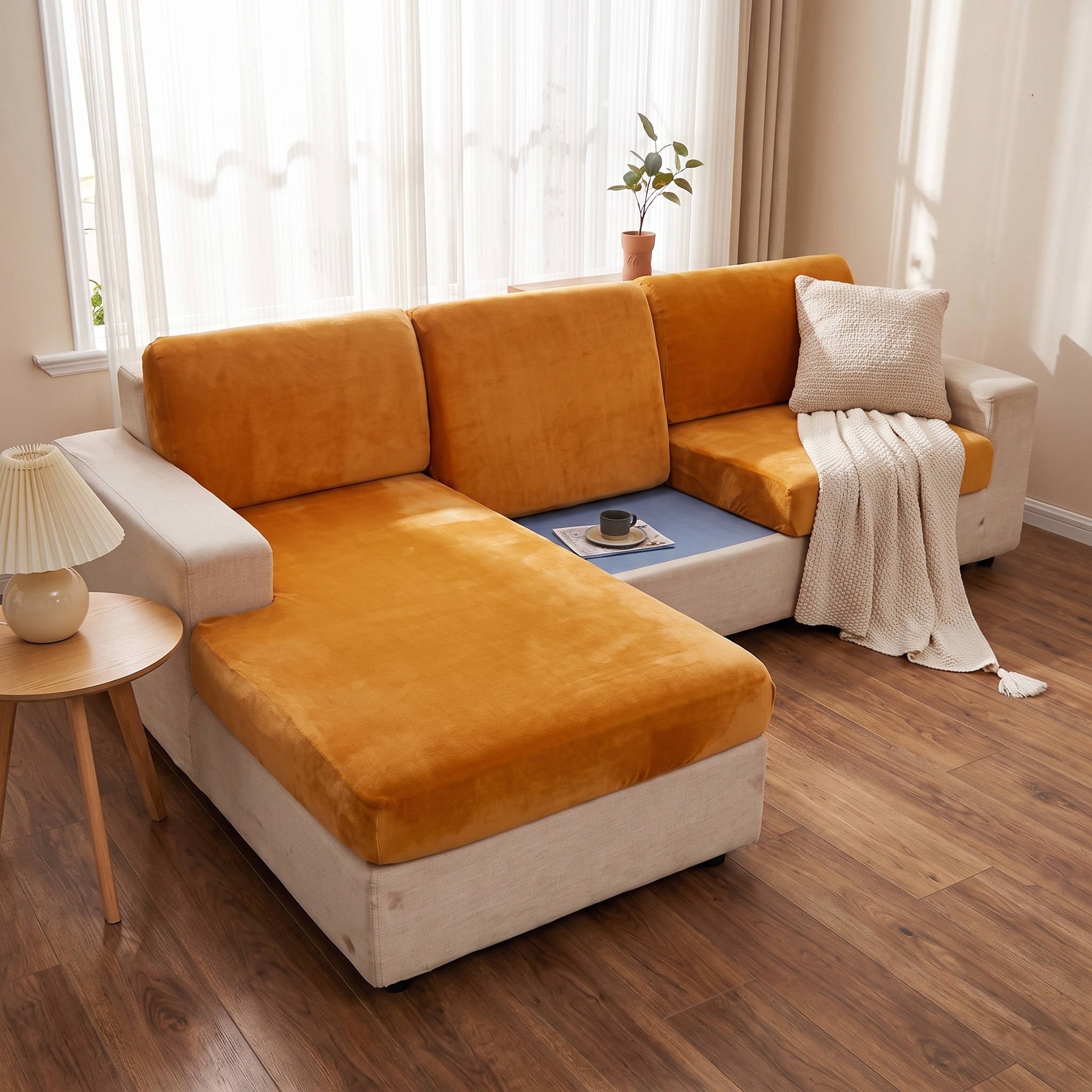 Seat & Backrest Cushion Cover – Orange Velvet – product view 2 | Brivenzo