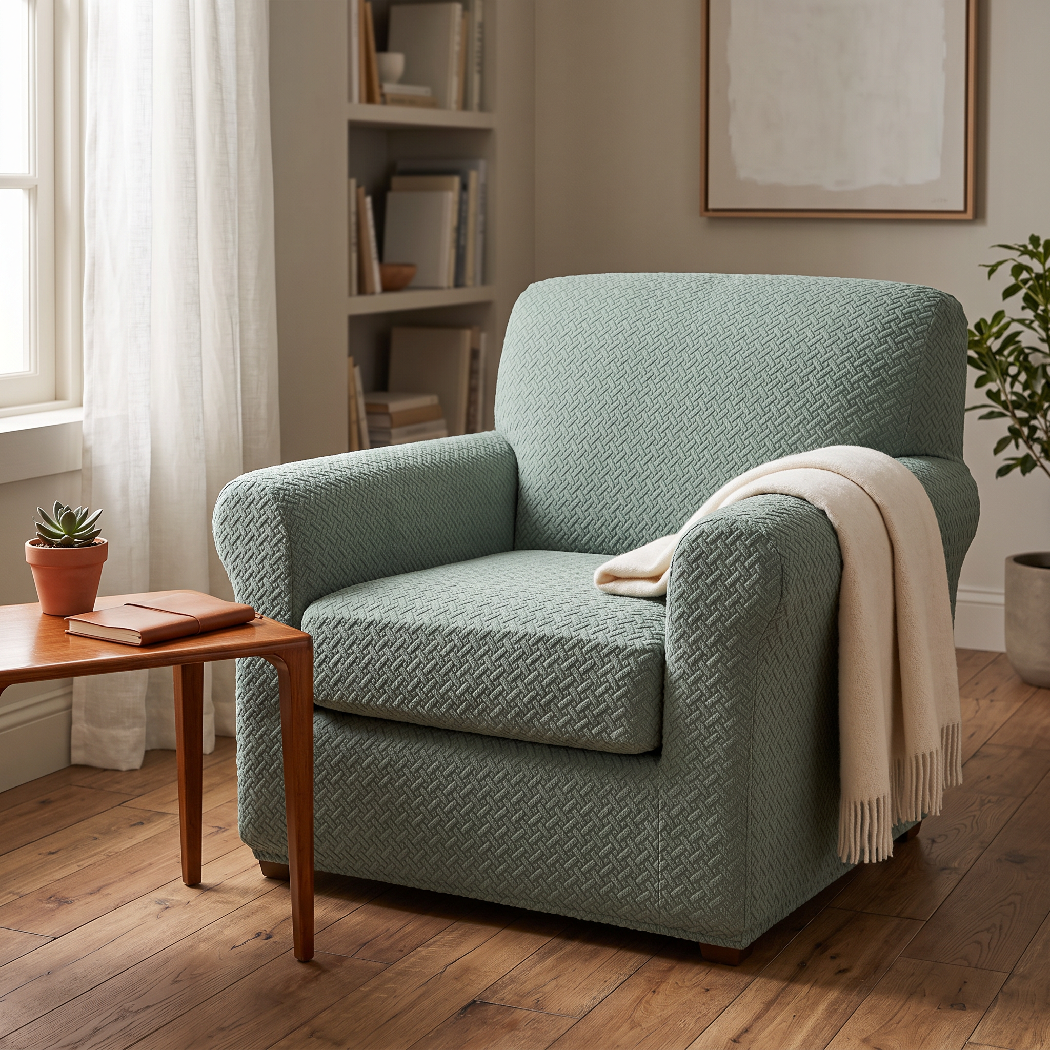 Seat & Backrest Cushion Cover – Sage Green shown in a styled home interior | Brivenzo