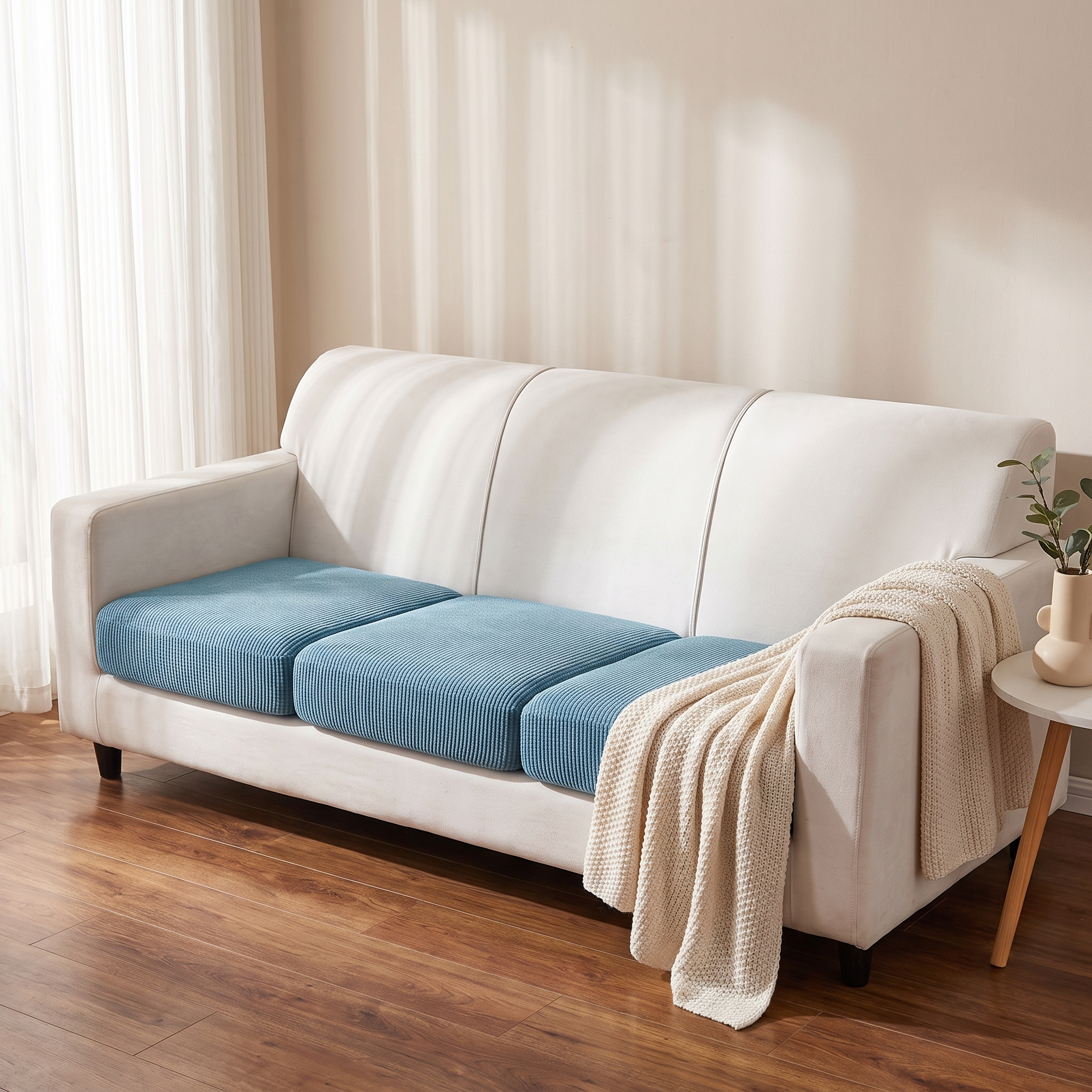 Seat & Backrest Cushion Cover – Sky Blue shown in a styled home interior | Brivenzo