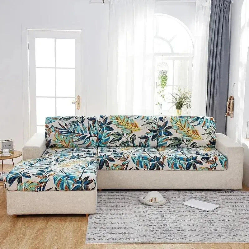 Seat & Backrest Cushion Cover – Teal Gold Tropical Leaf Print – product view 4 | Brivenzo