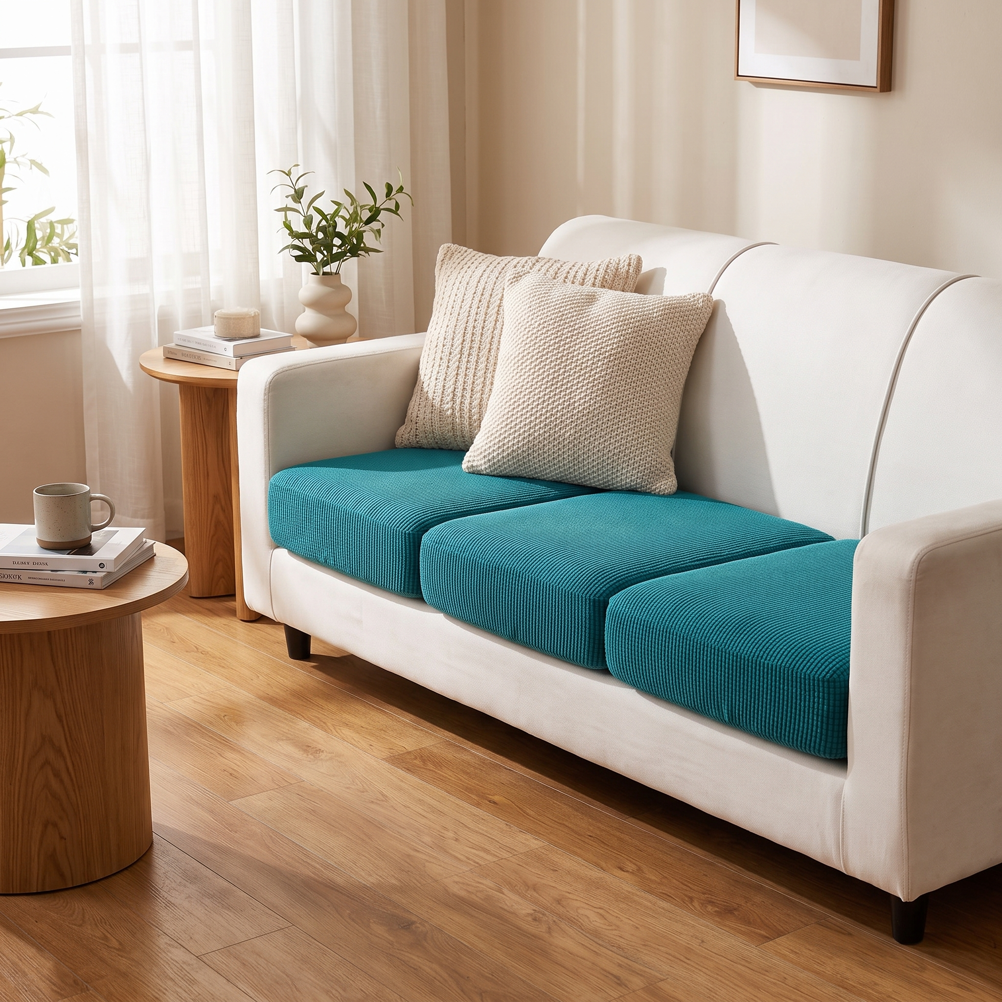 Seat & Backrest Cushion Cover – Teal shown in a styled home interior | Brivenzo