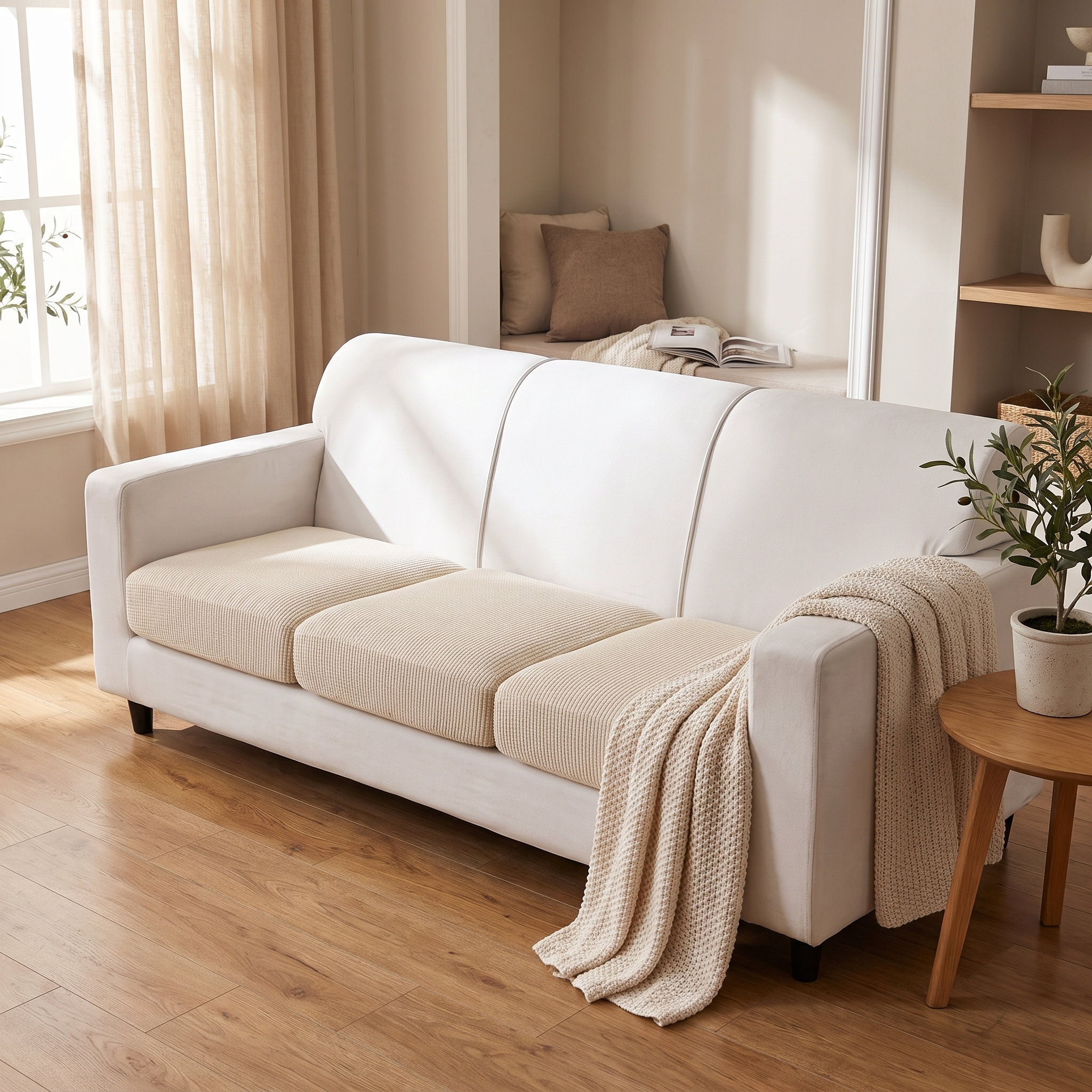 Seat & Backrest Cushion Cover – White shown in a styled home interior | Brivenzo