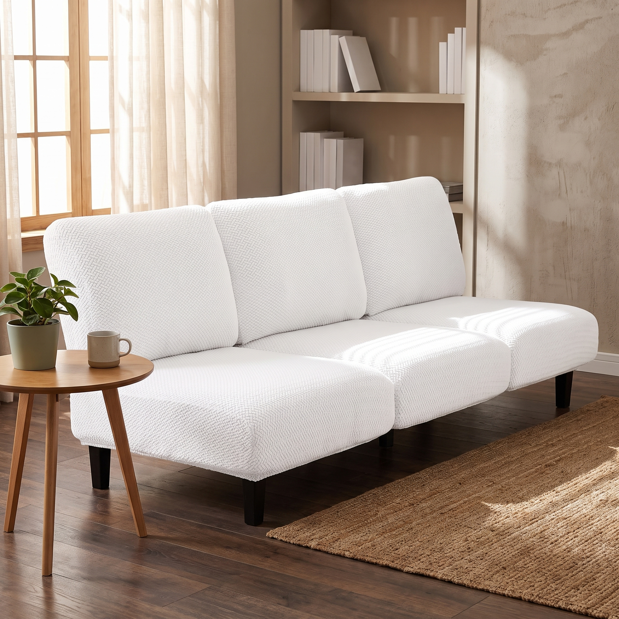 Seat & Backrest Cushion Cover – White shown in a styled home interior | Brivenzo