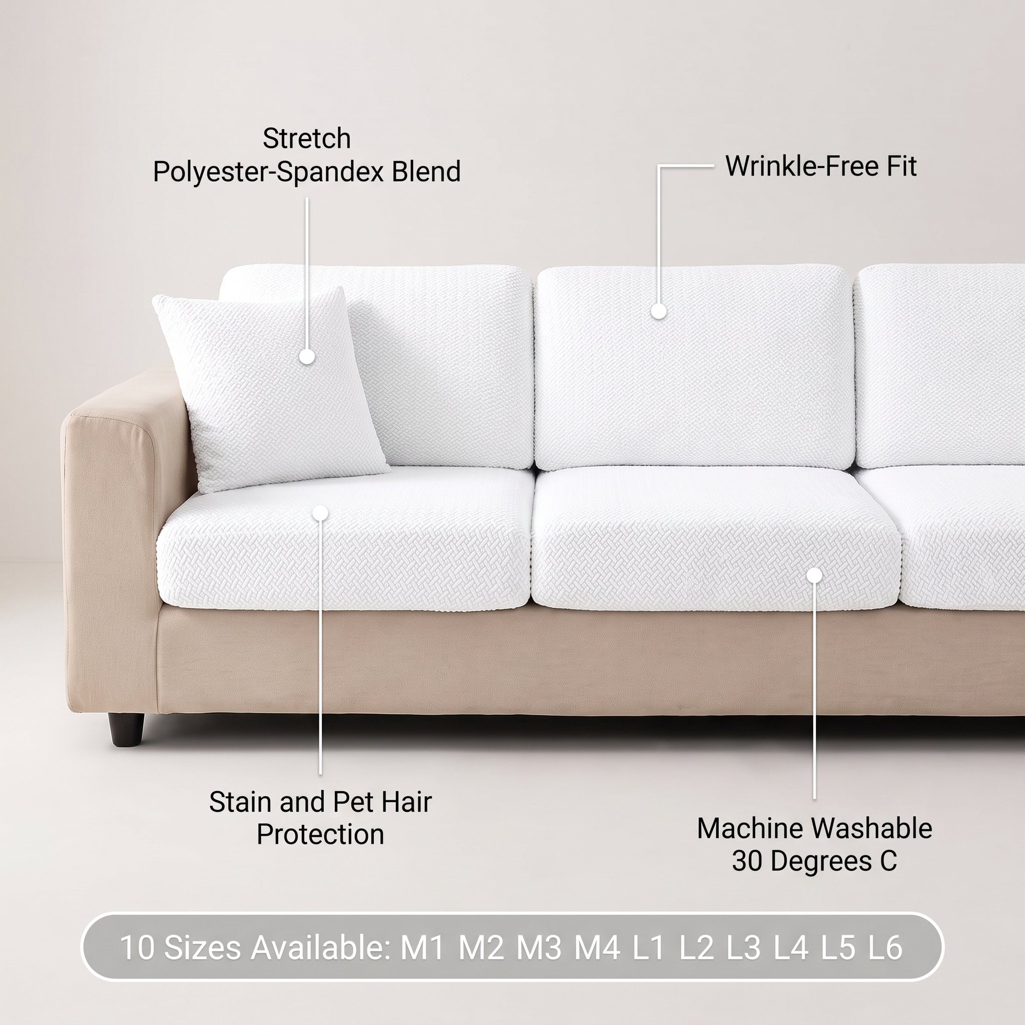 Seat & Backrest Cushion Cover – White – product view 5 | Brivenzo