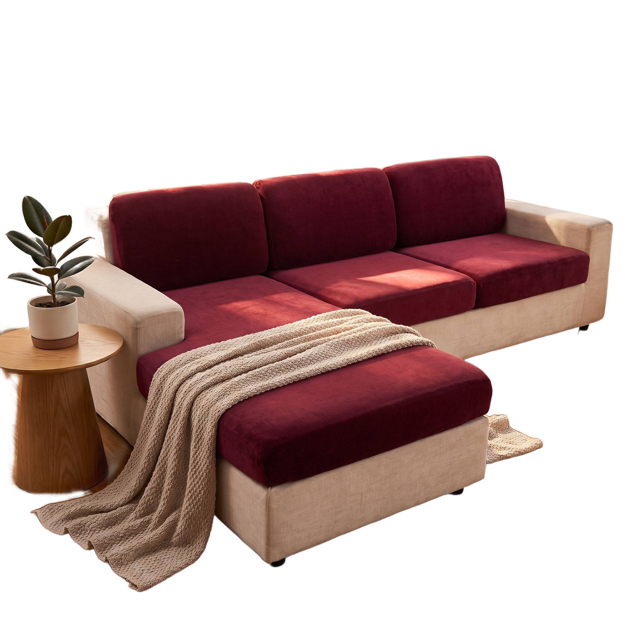 Seat & Backrest Cushion Cover – Wine Red Velvet – product photo on a white background | Brivenzo