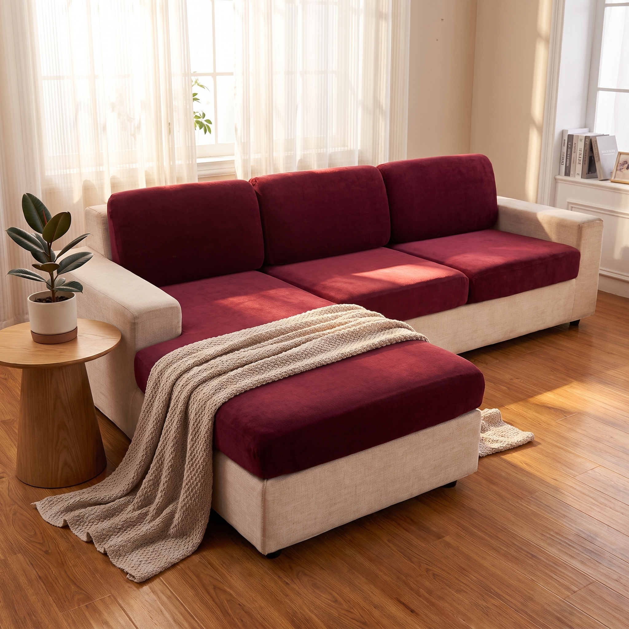 Seat & Backrest Cushion Cover – Wine Red Velvet – product view 1 | Brivenzo