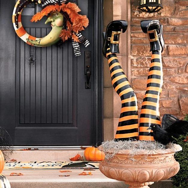 Set of 2 Resin Witch Leg Stakes for Halloween Yard and Garden Display, view 1