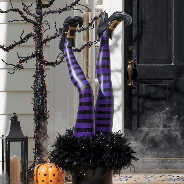 Set of 2 Resin Witch Leg Stakes for Halloween Yard and Garden Display, view 4