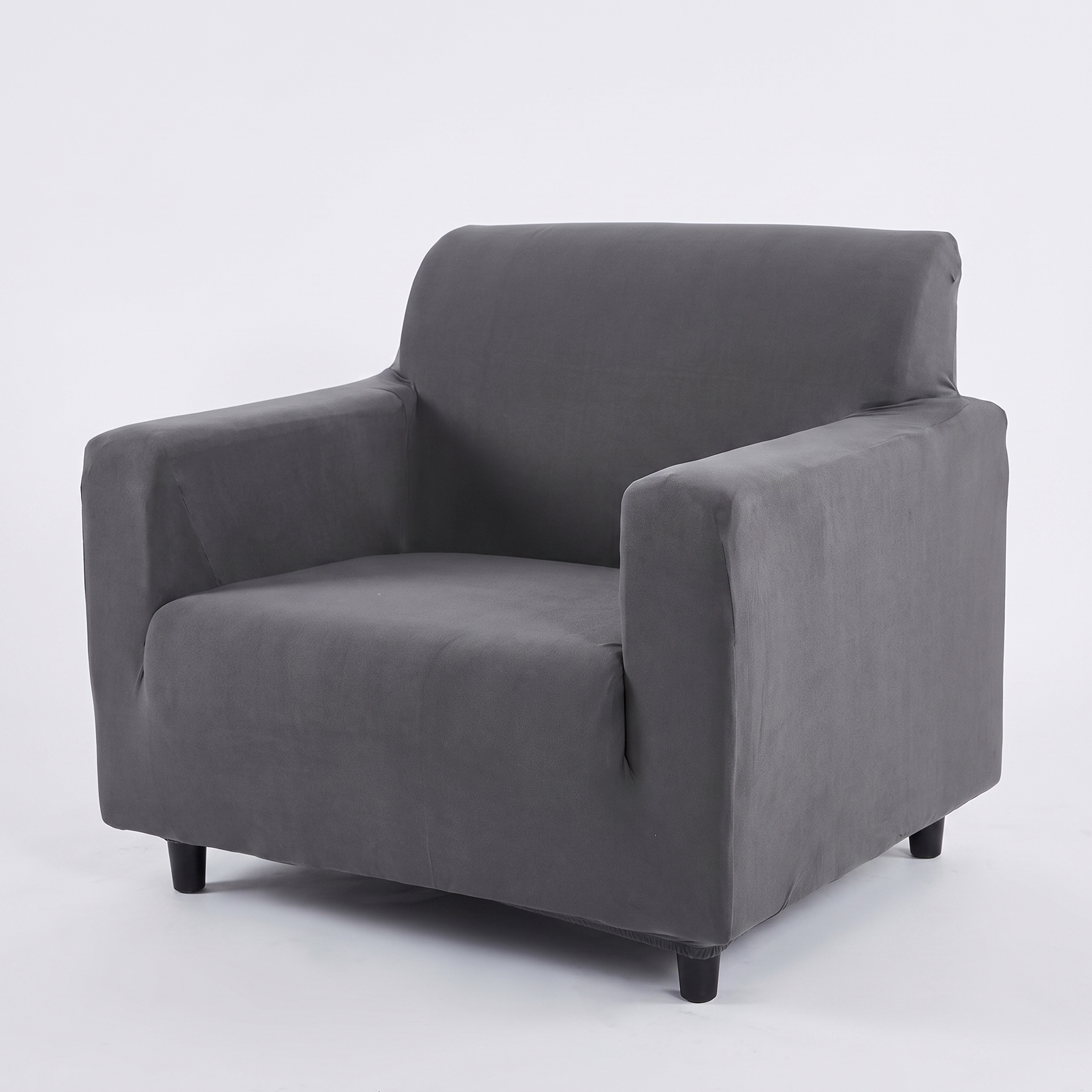 Stretch Club Armchair Cover – Anthracite Grey – product photo on a white background | Brivenzo