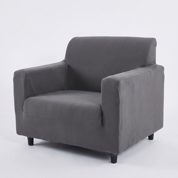 Stretch Club Armchair Cover – Anthracite Grey – product photo on a white background | Brivenzo