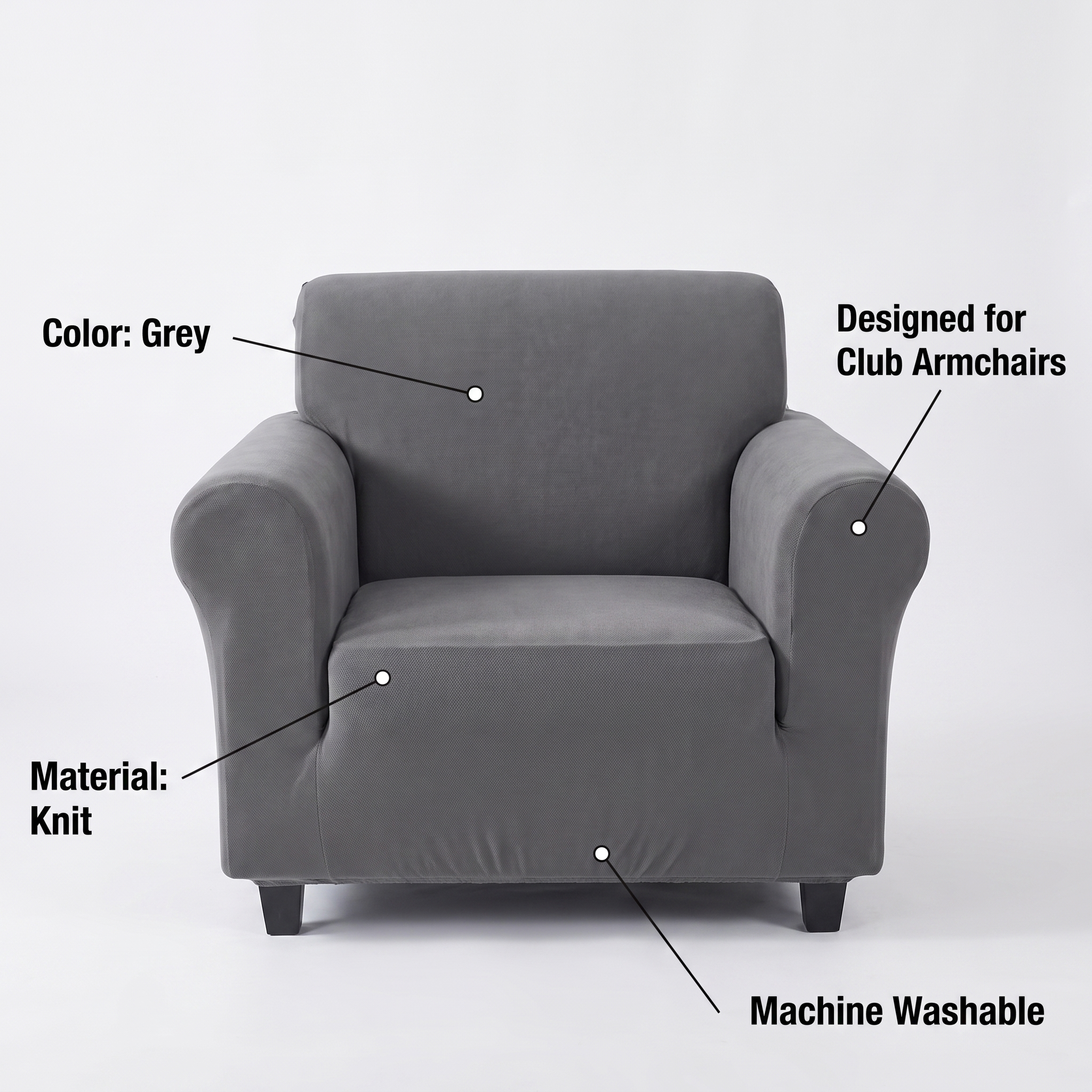 Stretch Club Armchair Cover – Anthracite Grey – features and specifications overview | Brivenzo